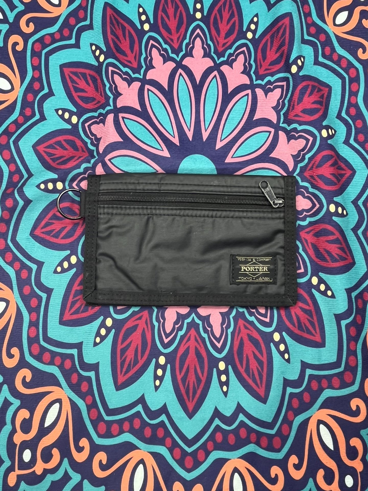Black Porter Two-Fold Long Wallet — front