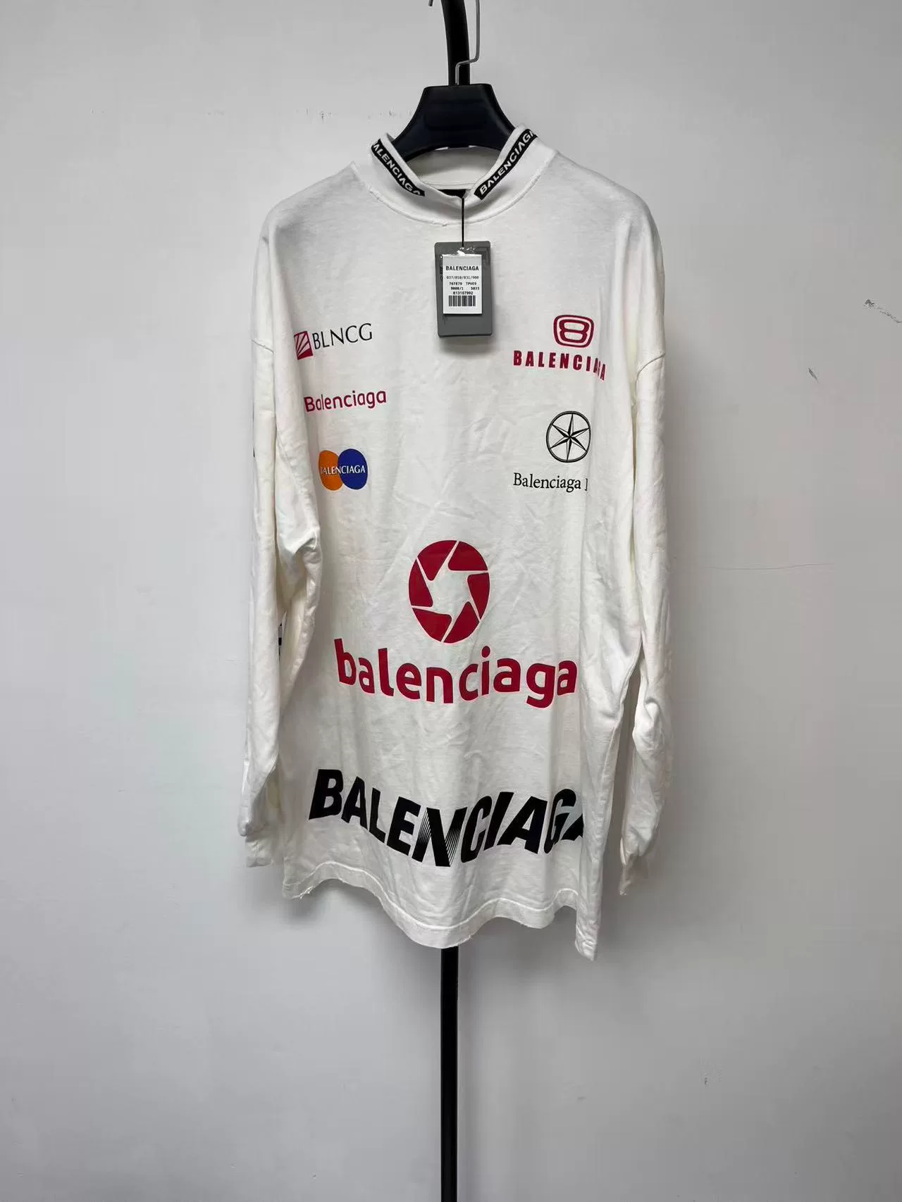Balenciaga Logo Loose White Long-Sleeve T-Shirt