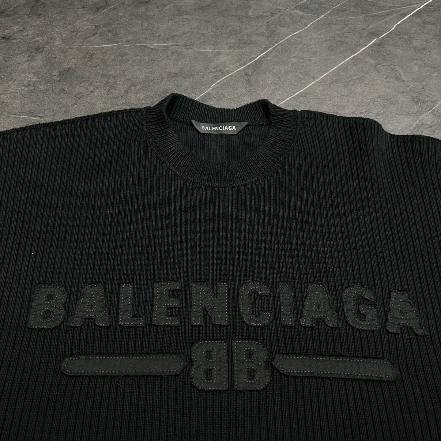 Balenciaga 25 New Patch Letter Knit Sweater — detail