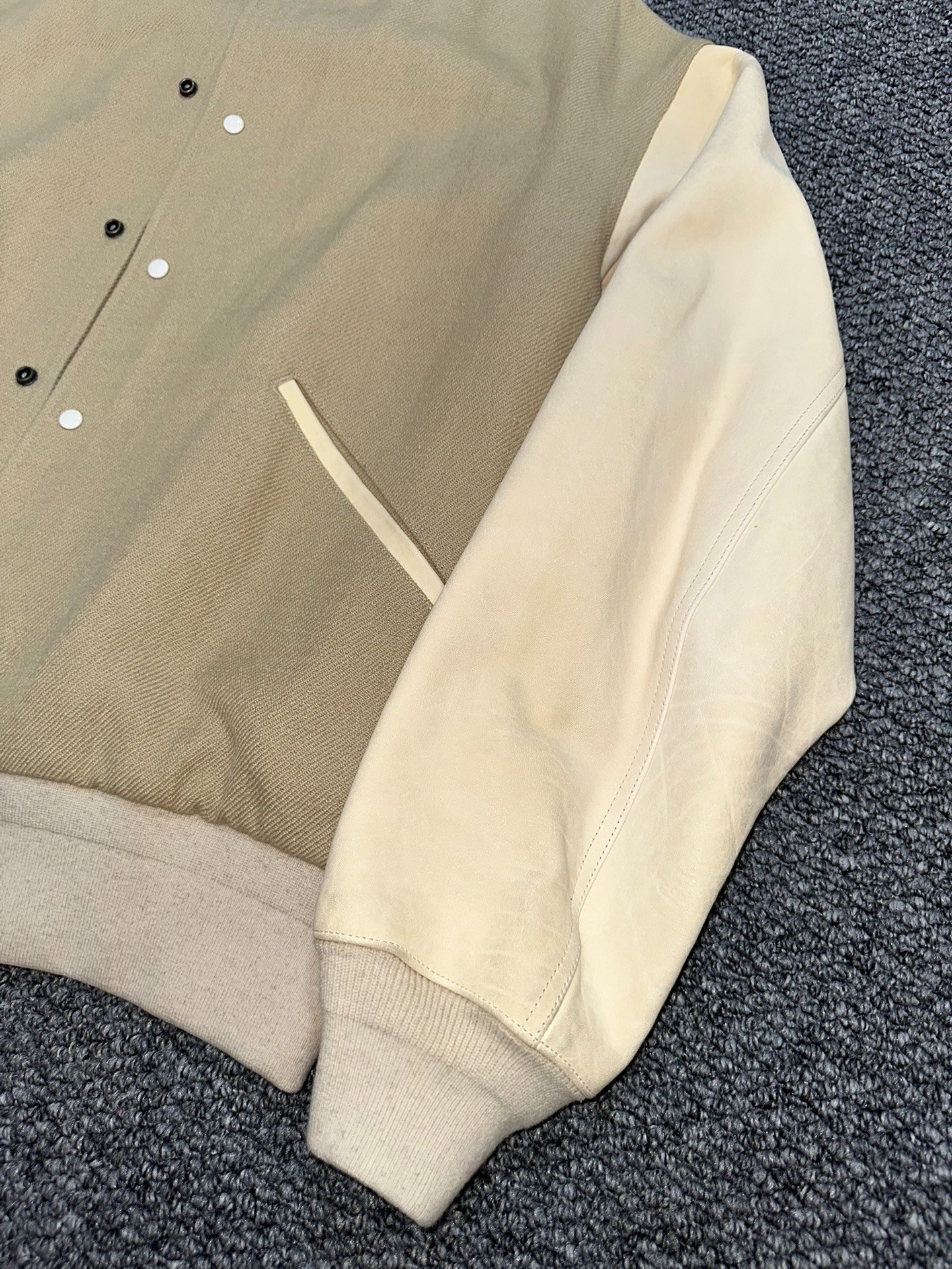 visvim Horse Leather Sleeve Varsity Jacket — back
