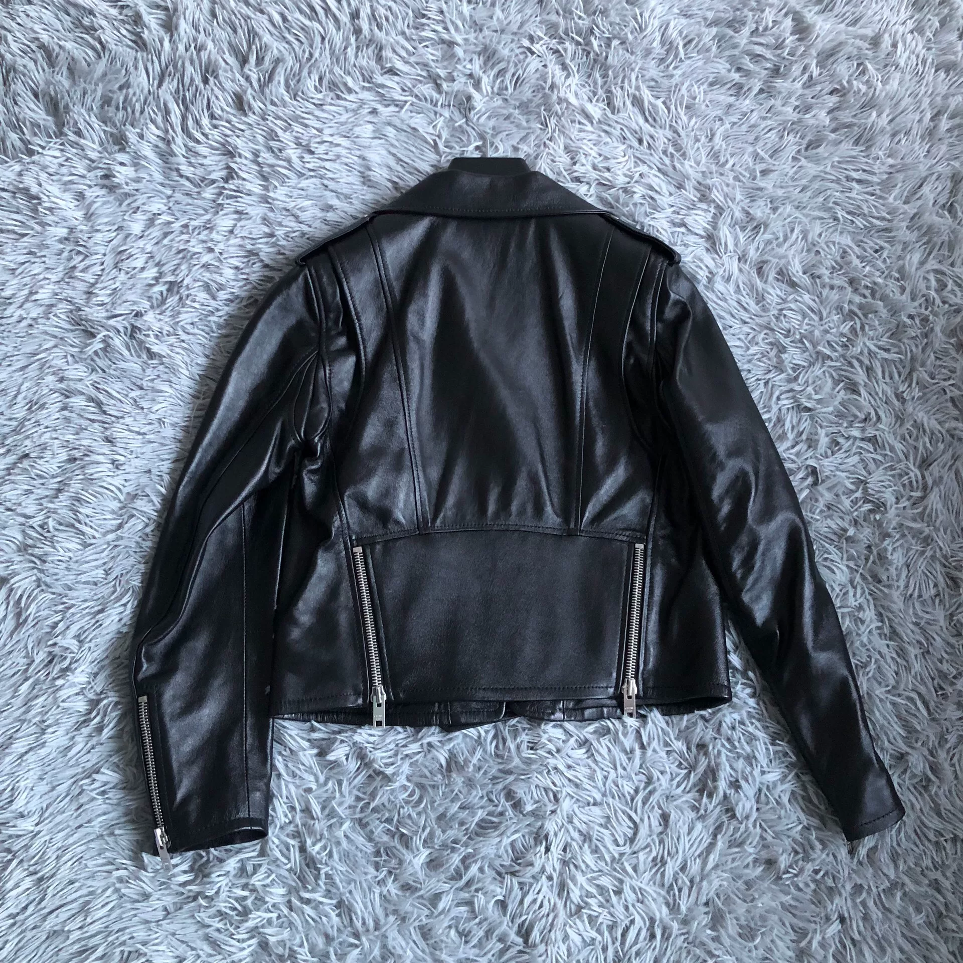 Celine Black Leather Motorcycle Jacket — label