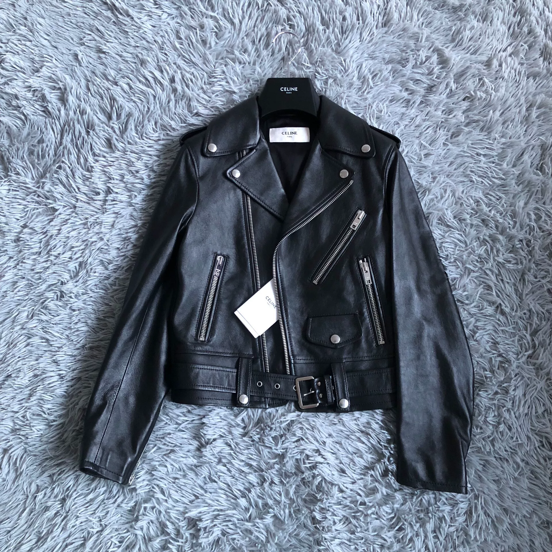 Celine Black Leather Motorcycle Jacket