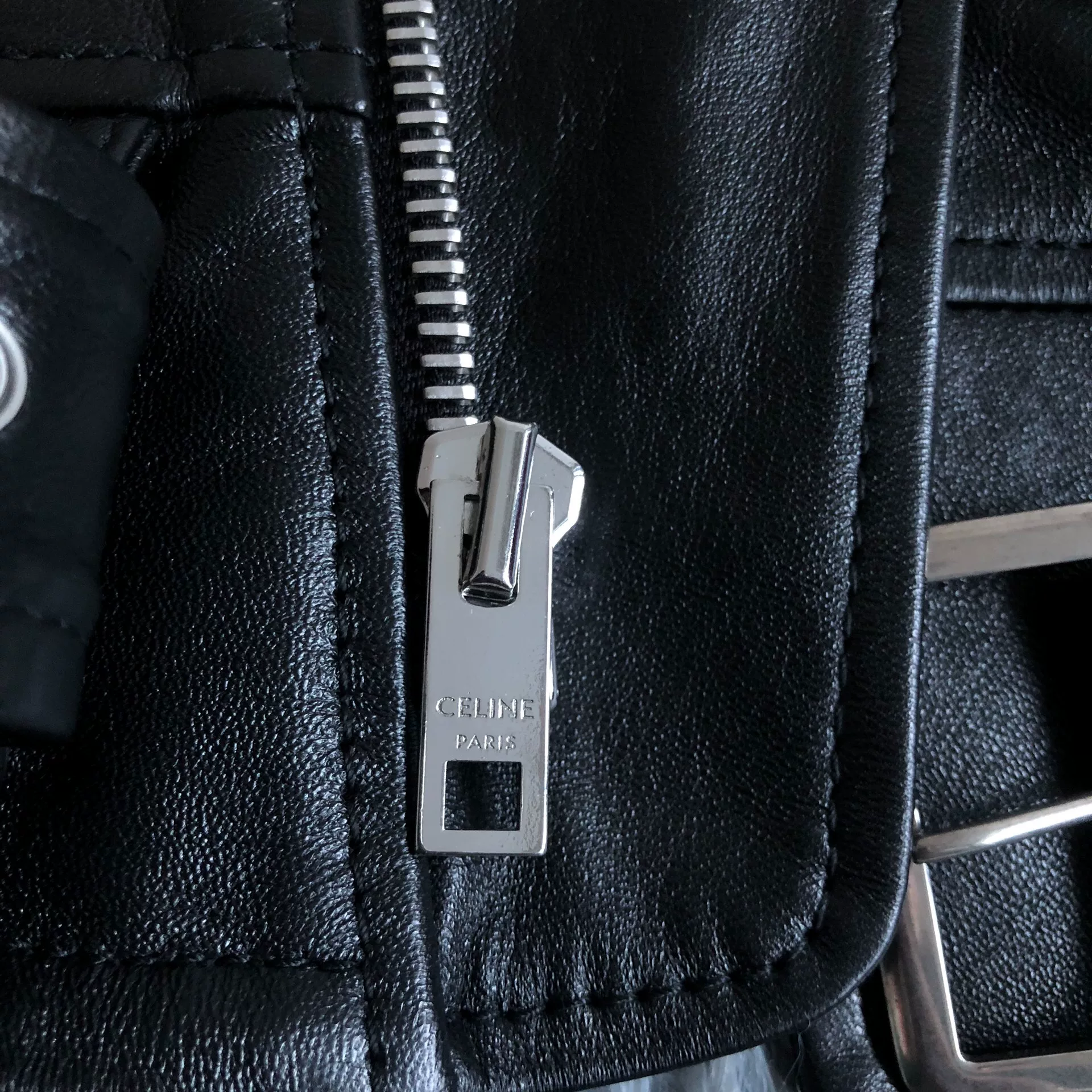 Celine Black Leather Motorcycle Jacket — back