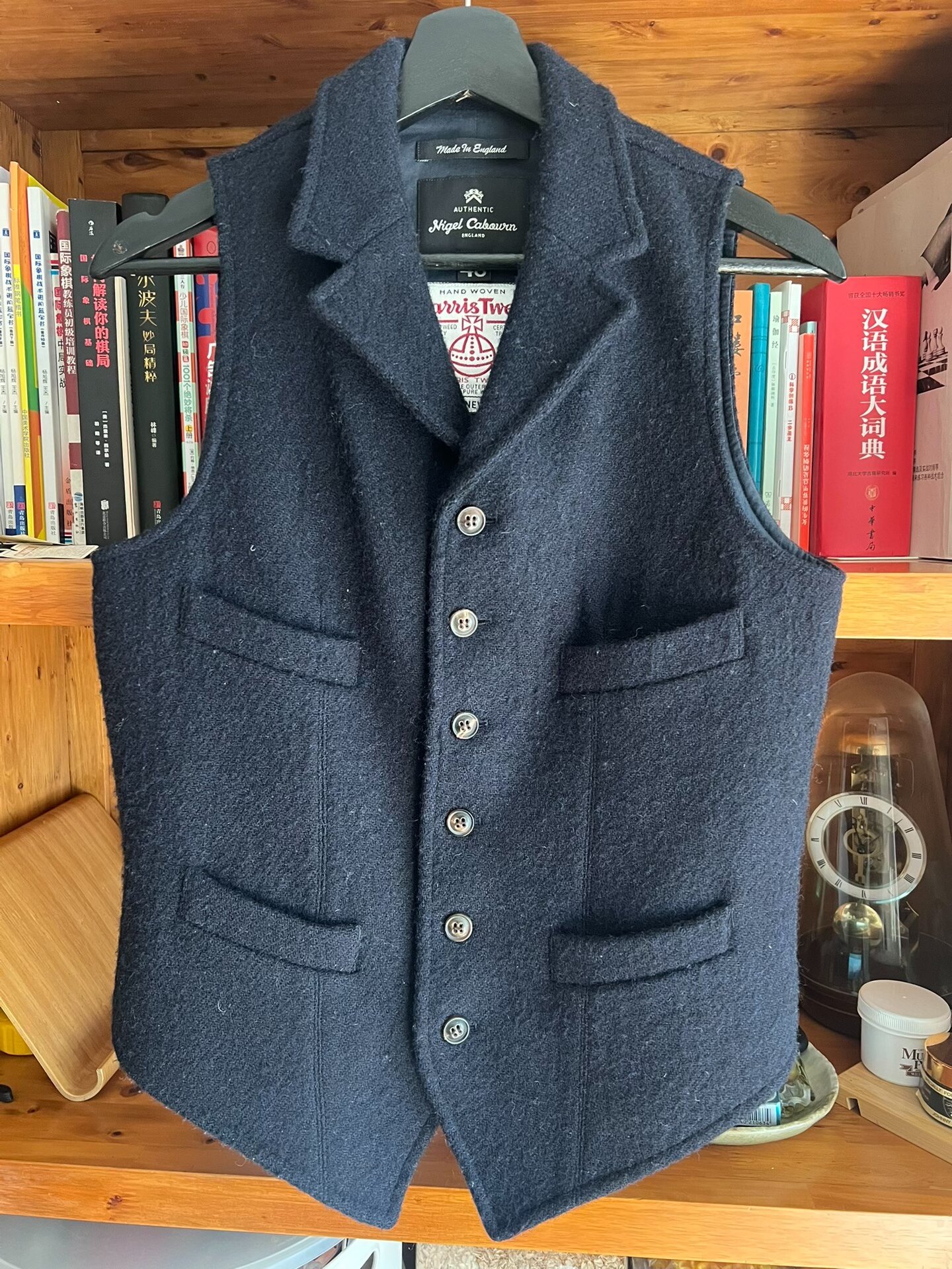Nigel Cabourn Indigo Harris Wool Vest