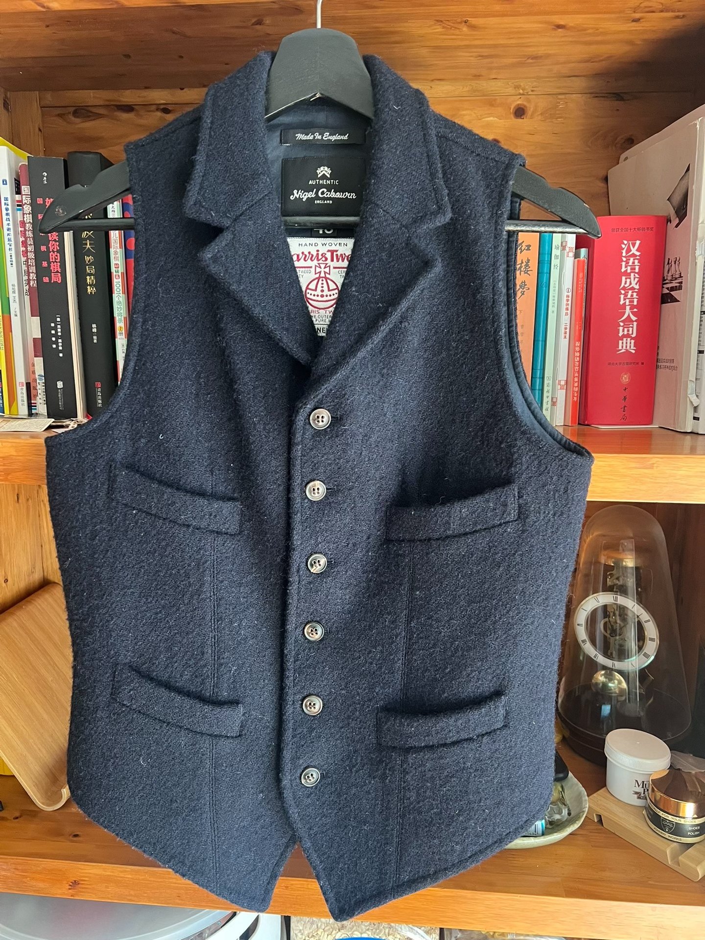 Nigel Cabourn Indigo Harris Wool Vest — back
