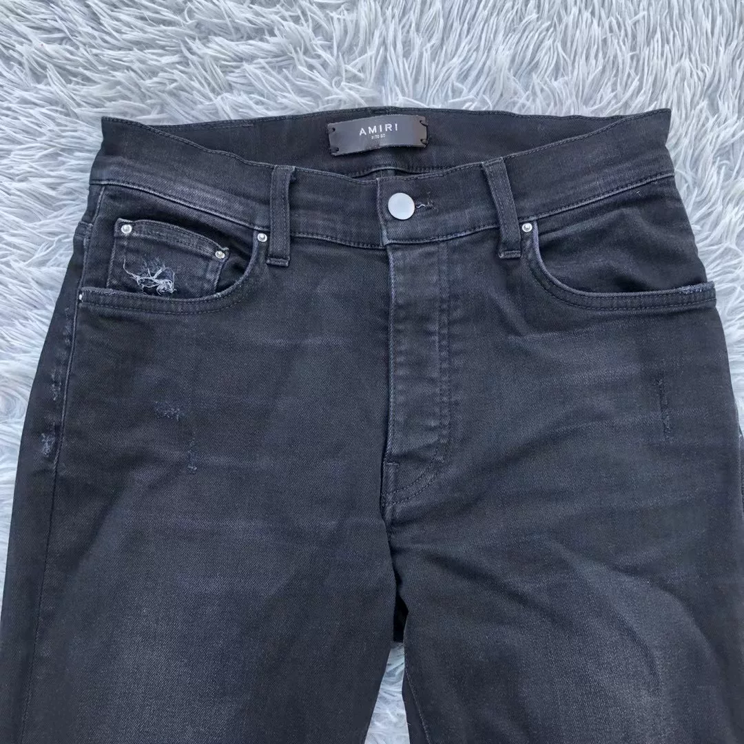 Amiri Black Distressed Straight Jeans — back
