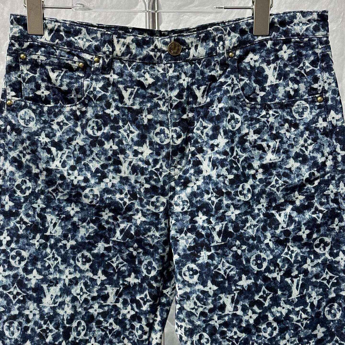 Louis Vuitton Monogram Print Denim Pants — front