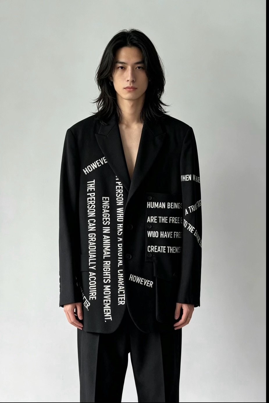 Yohji Yamamoto 22AW Existentialist Text Blazer — detail