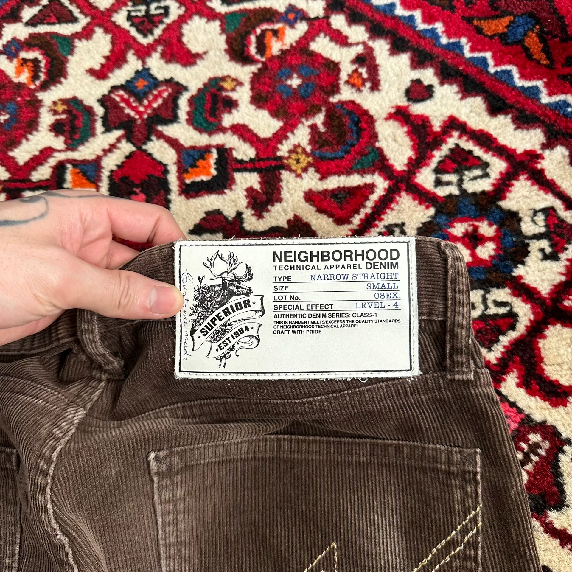 Neighborhood 08EX Corduroy Narrow Jeans S — back