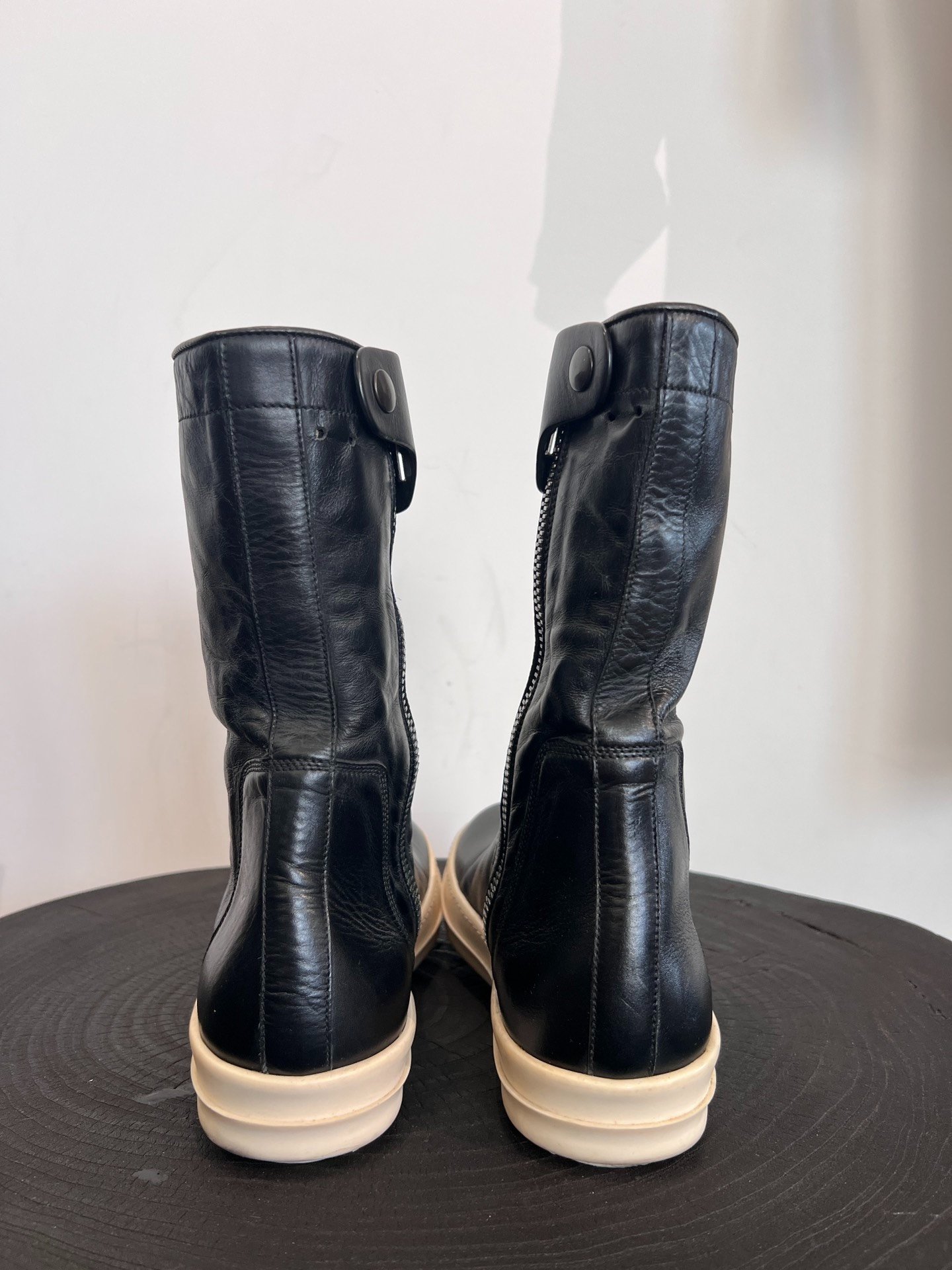 Rick Owens Leather Mid-Calf Boots — label