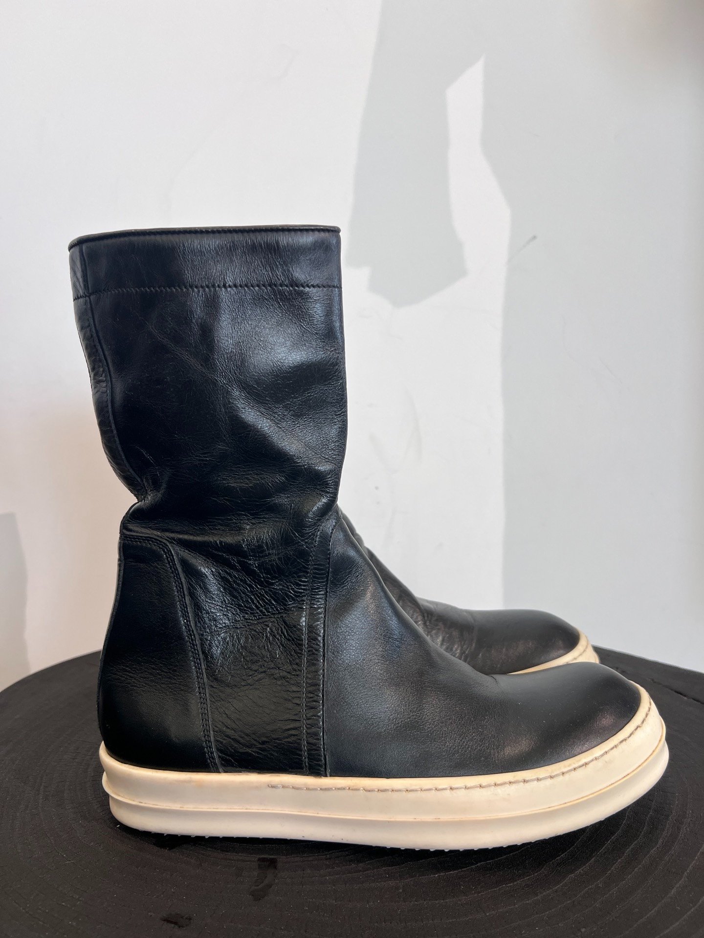 Rick Owens Leather Mid-Calf Boots — front