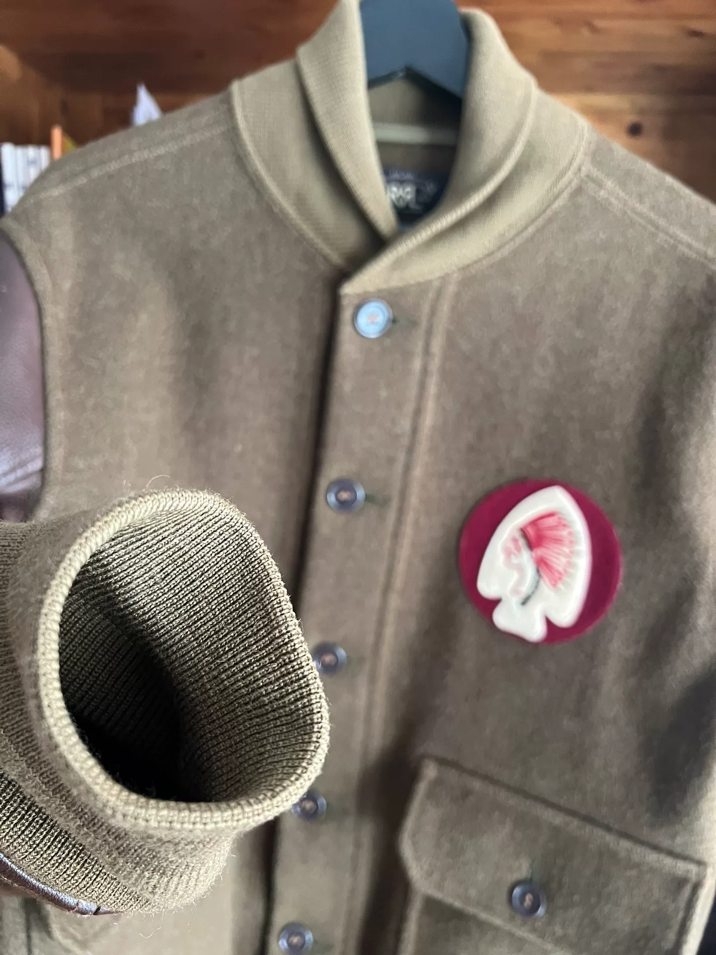 RRL Double RL Wool Leather Sleeve Jacket — back