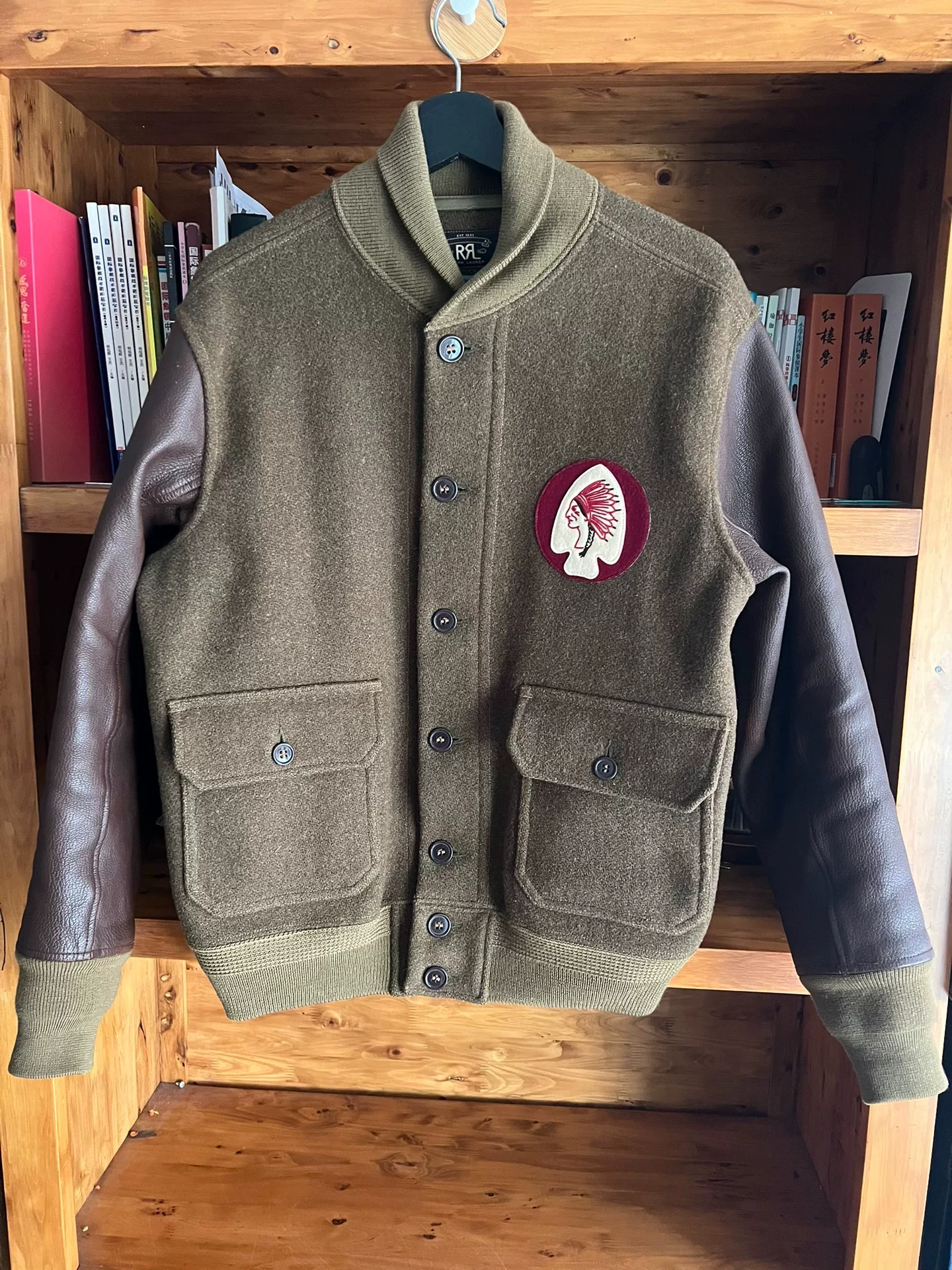 RRL Double RL Wool Leather Sleeve Jacket