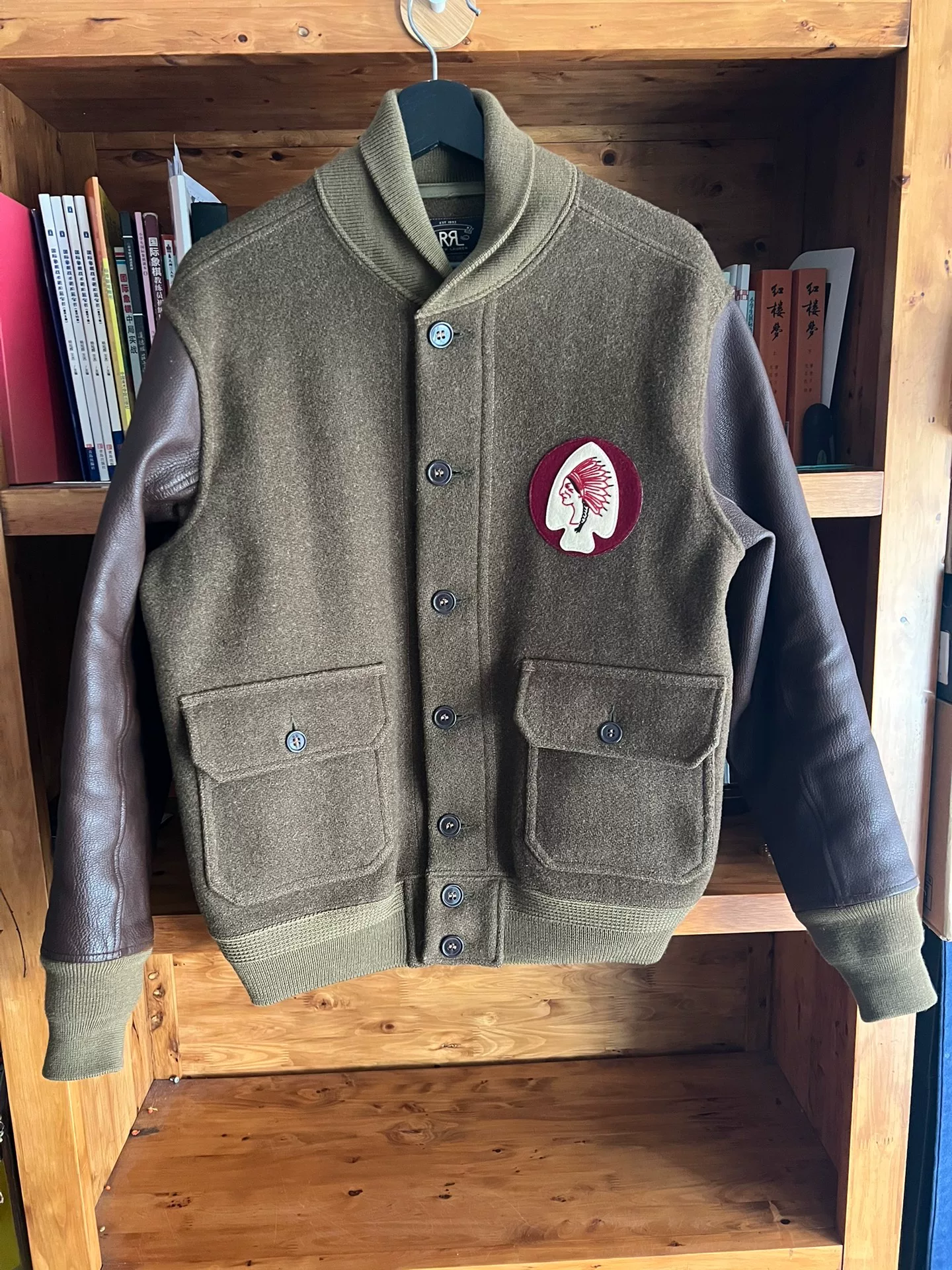 RRL Double RL Wool Leather Sleeve Jacket — front