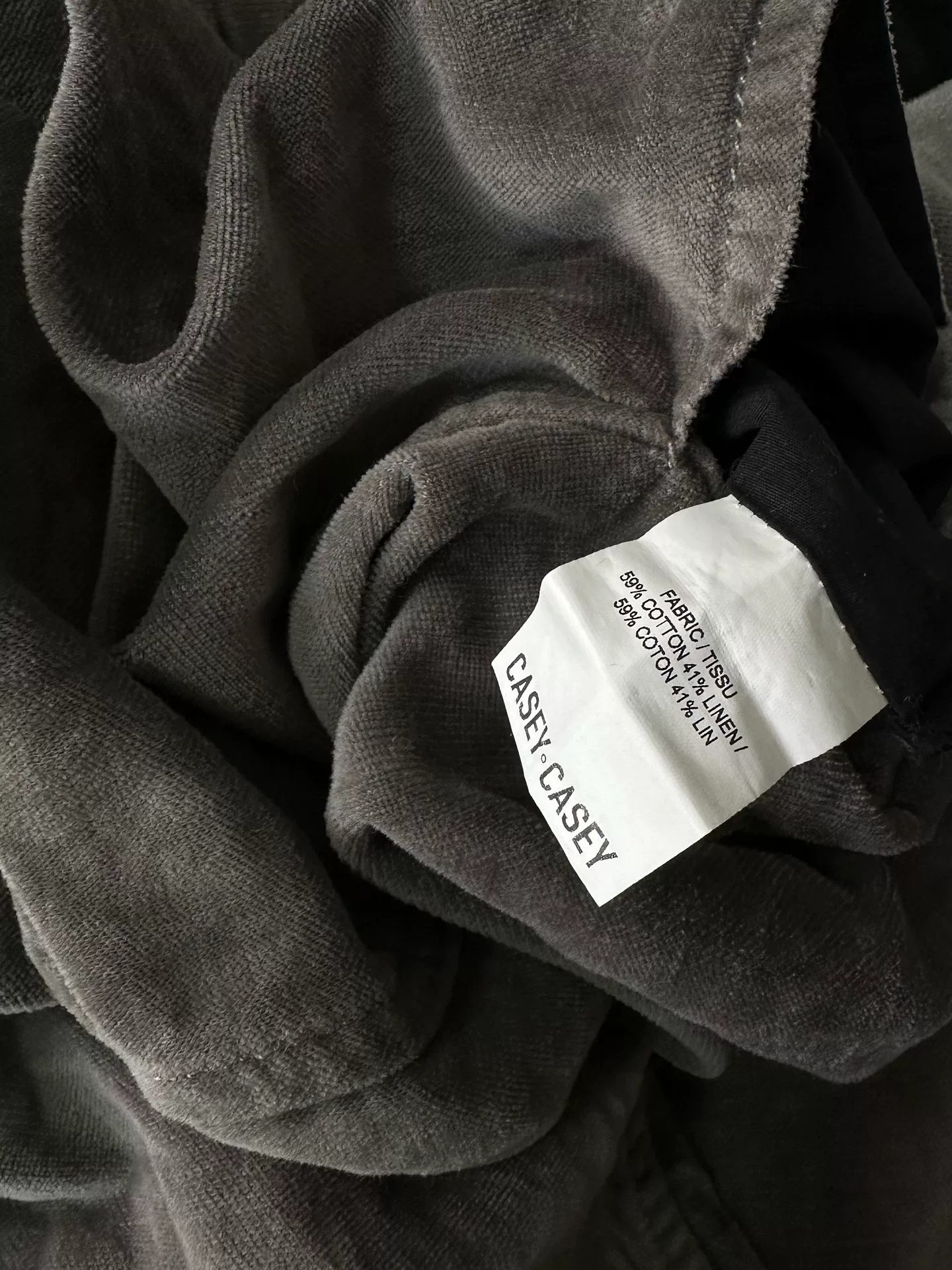 Casey Casey Gray Velvet Pants — label