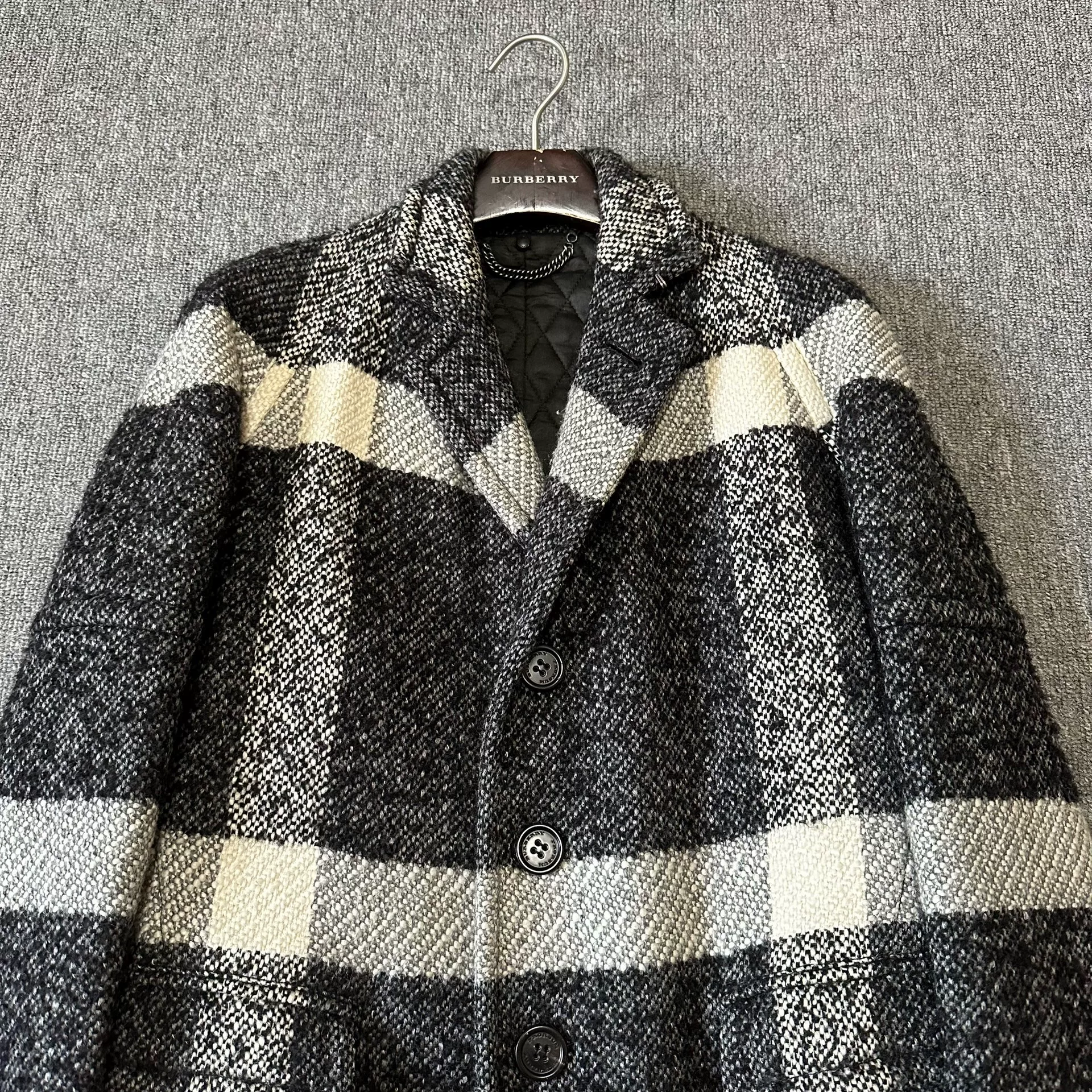 Burberry Long Check Wool Coat — front