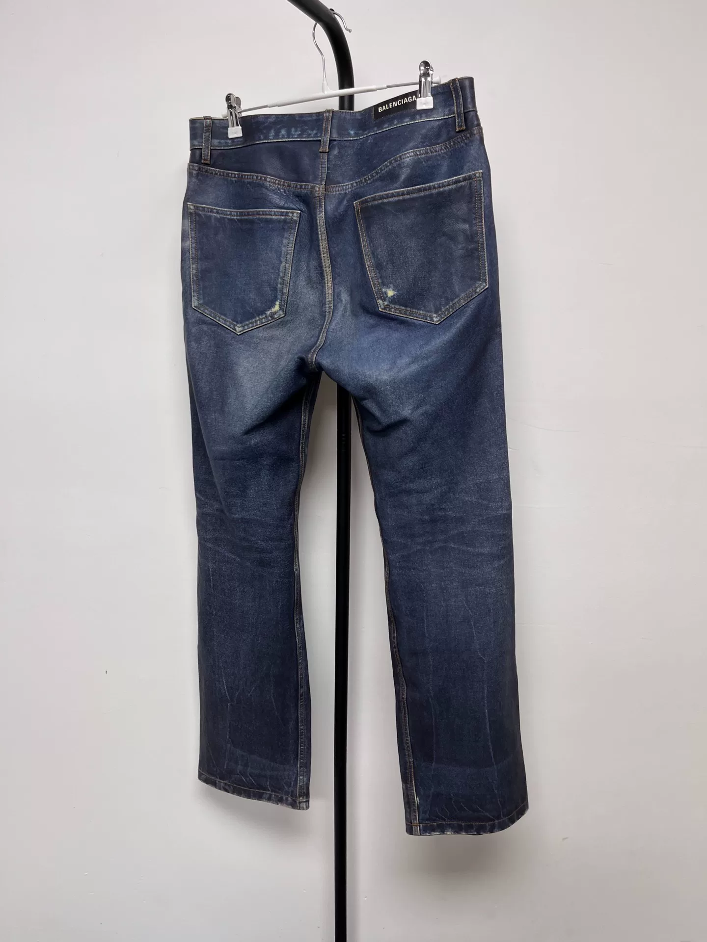 Balenciaga 3D Printed Denim-Like Leather Pants — front