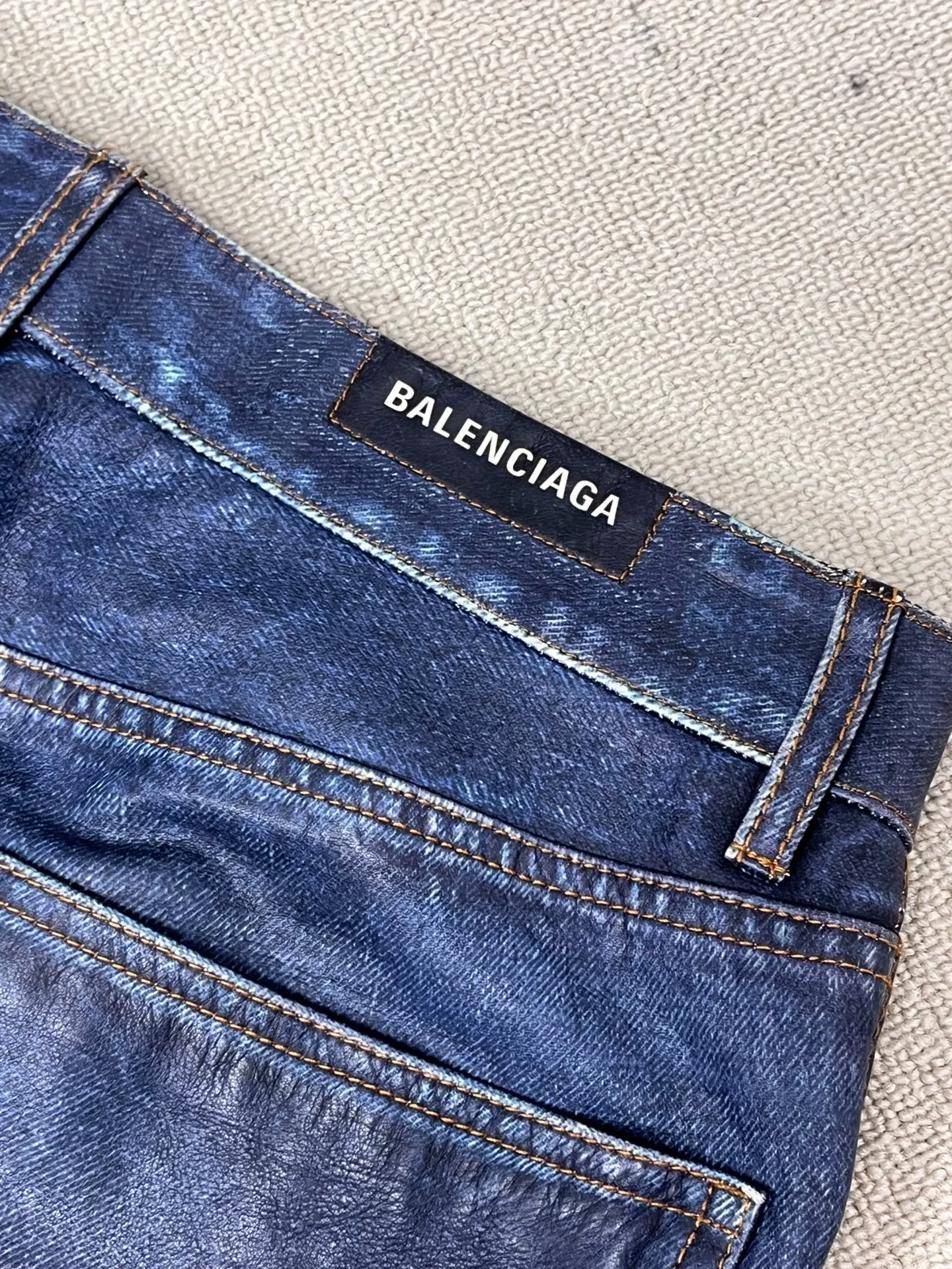 Balenciaga 3D Printed Denim-Like Leather Pants — detail