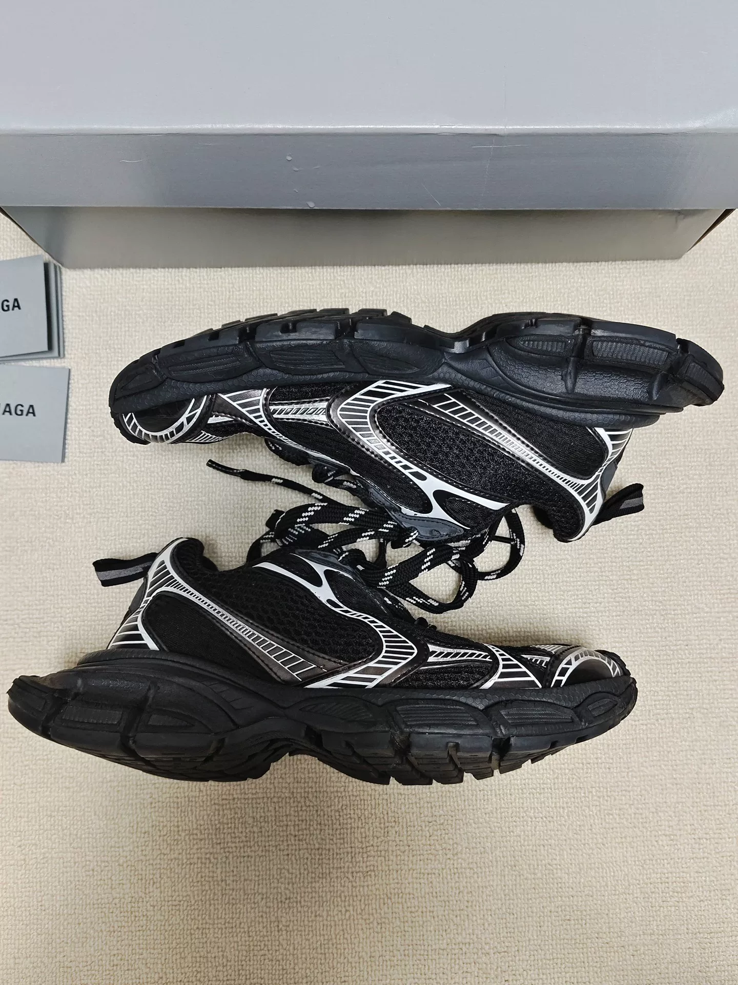 Balenciaga 3XL Low-Top Distressed Sneakers — label