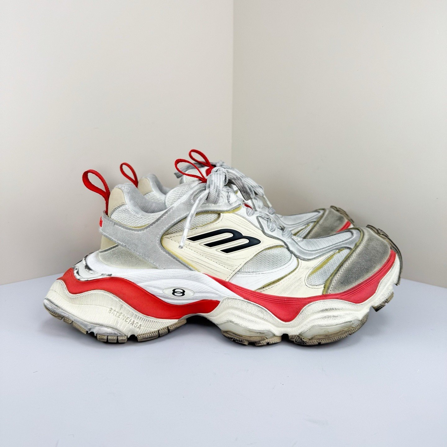 Balenciaga Cargo White Red Distressed Dad Shoes — back