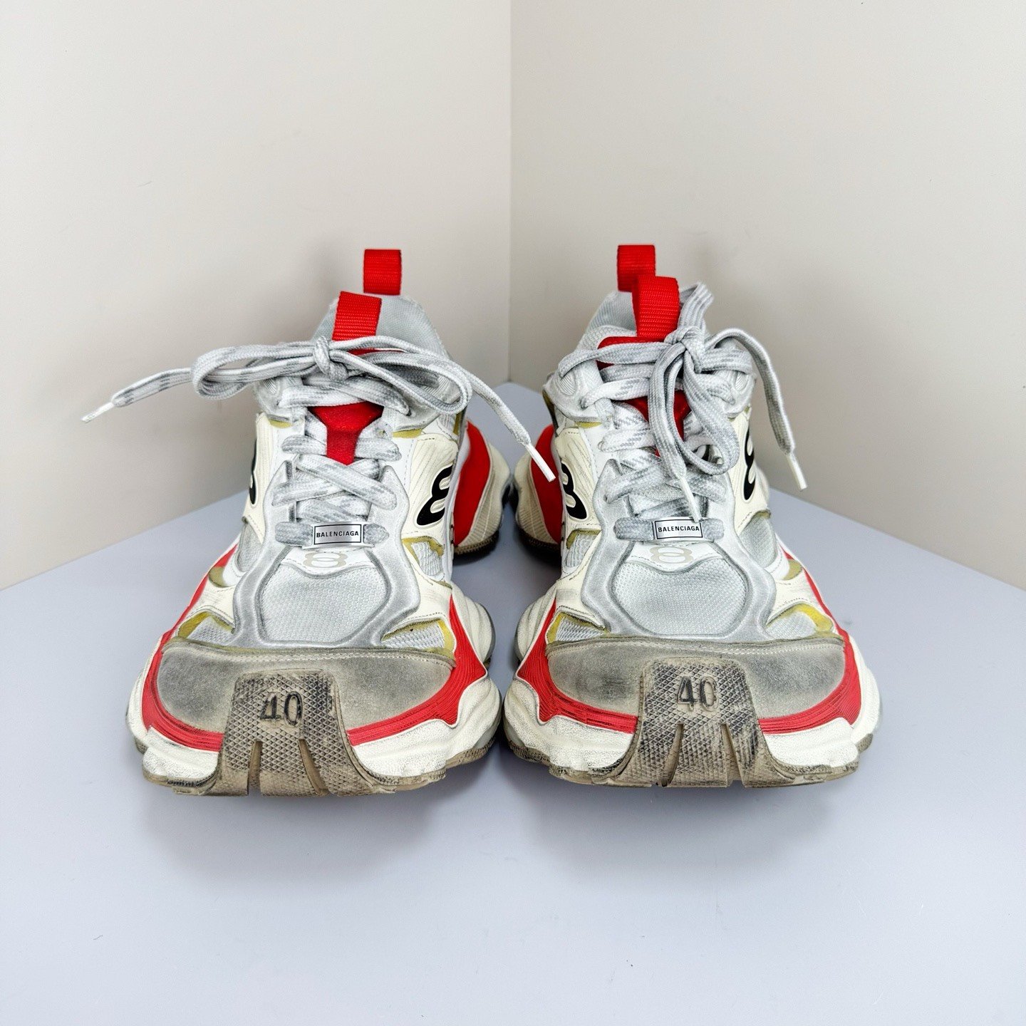 Balenciaga Cargo White Red Distressed Dad Shoes — front