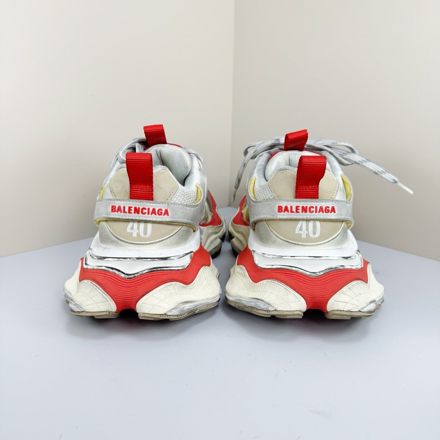 Balenciaga Cargo White Red Distressed Dad Shoes — detail