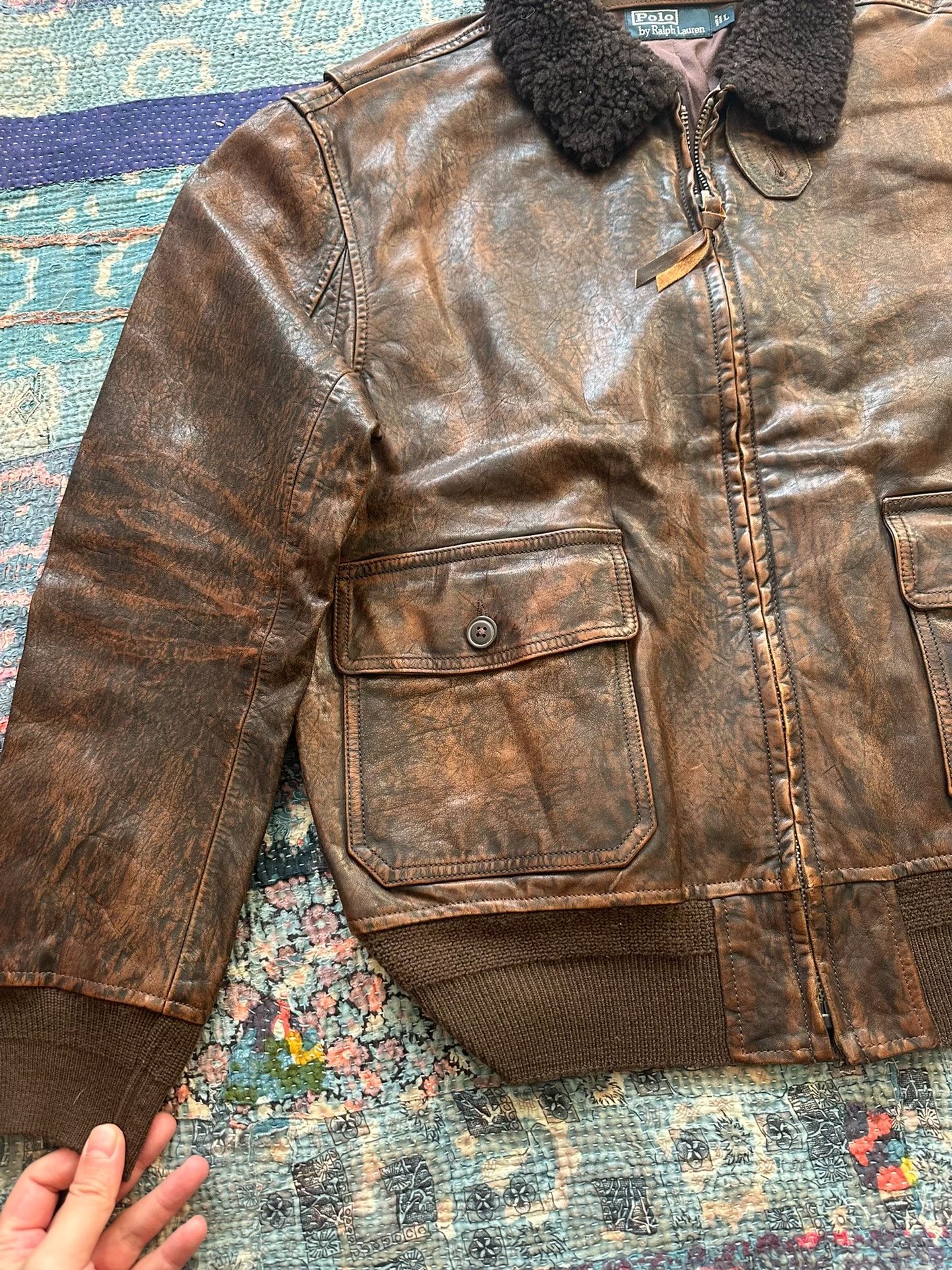 Polo Ralph Lauren G1 Distressed Leather Jacket — detail