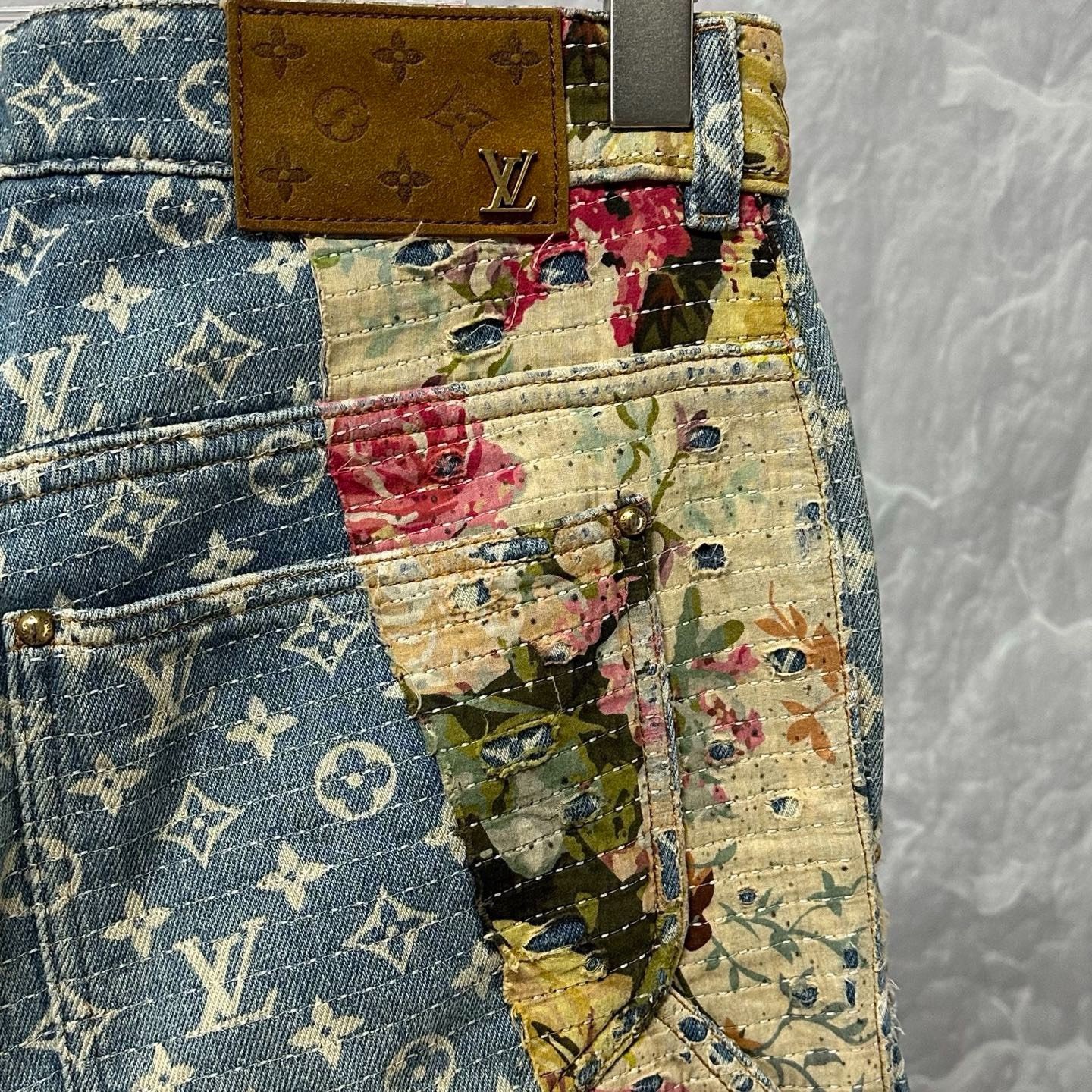 Louis Vuitton Floral Patchwork Denim Pants — detail