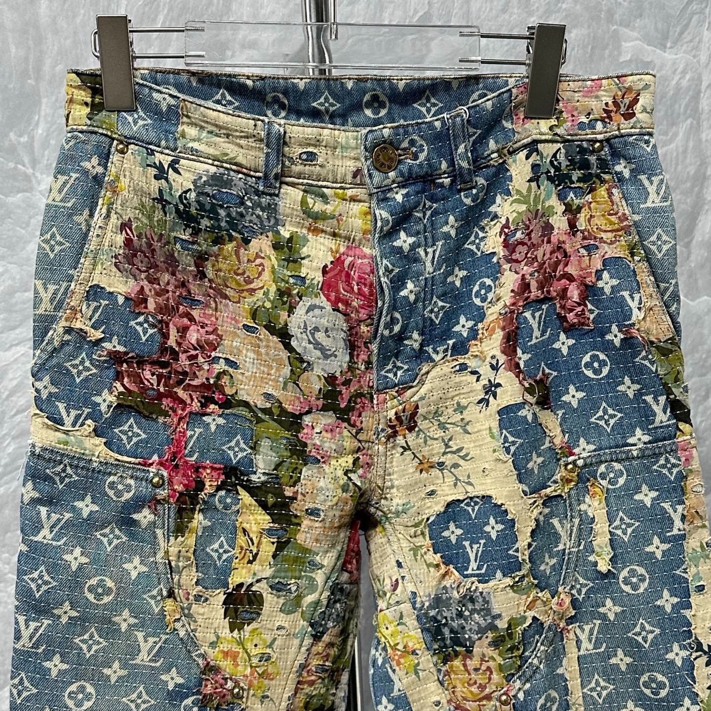 Louis Vuitton Floral Patchwork Denim Pants — front