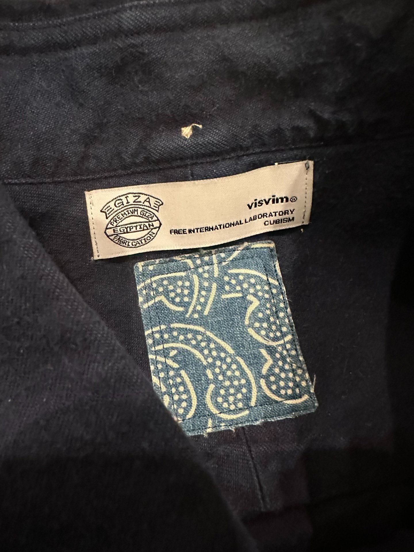 visvim ict Indigo Wooden Button Shirt — detail