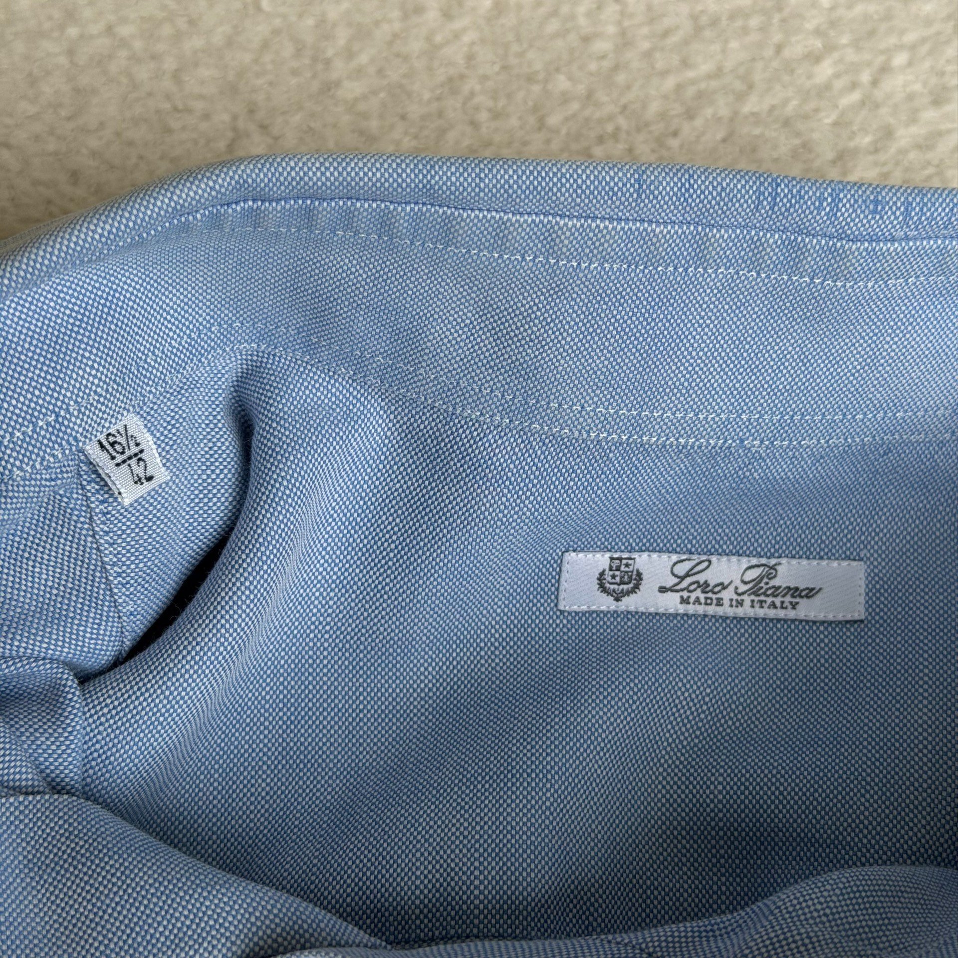 Loro Piana Light Oxford Blue Button-Down Shirt — label