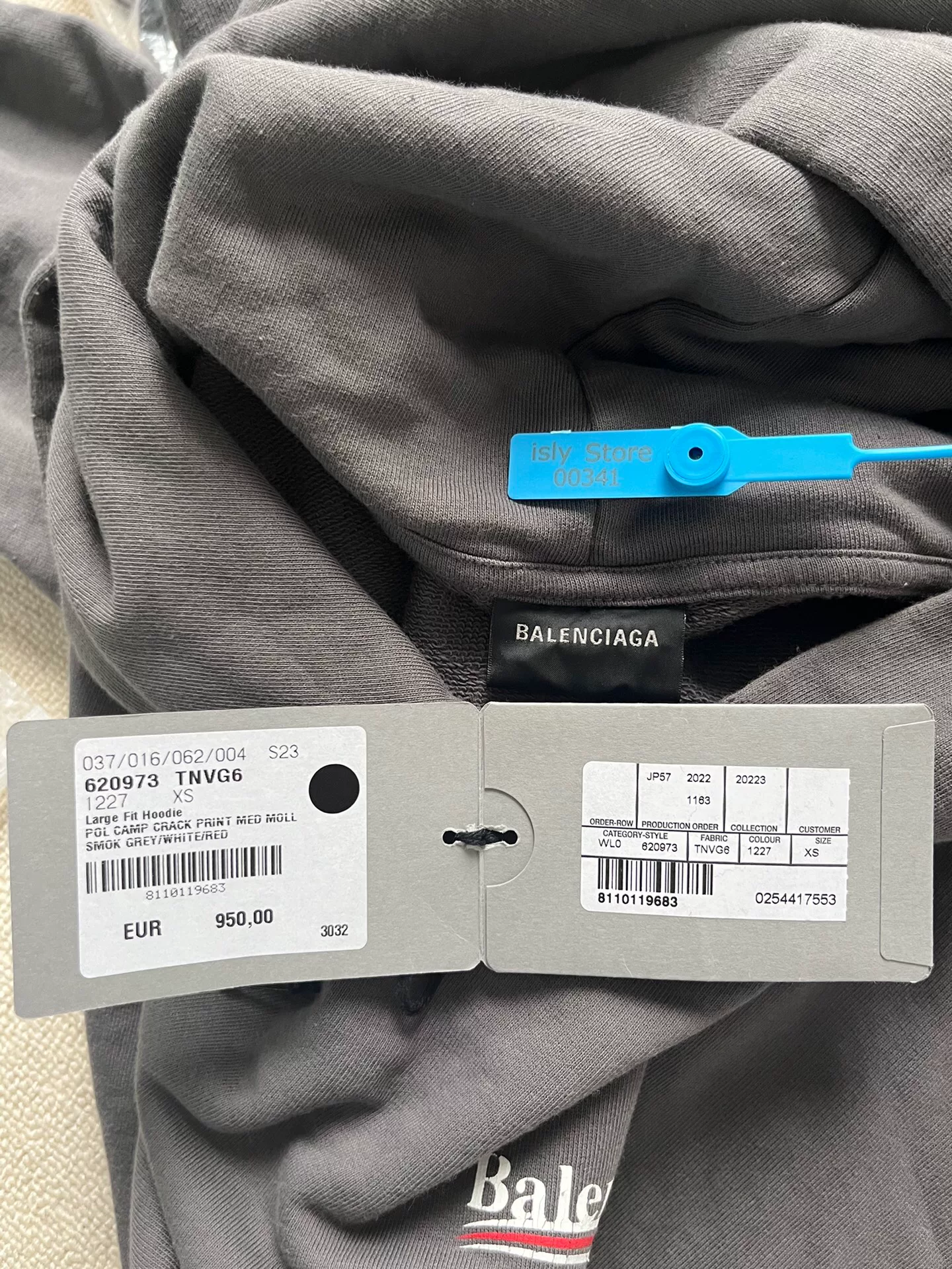 Balenciaga Logo Print Gray Hoodie — label
