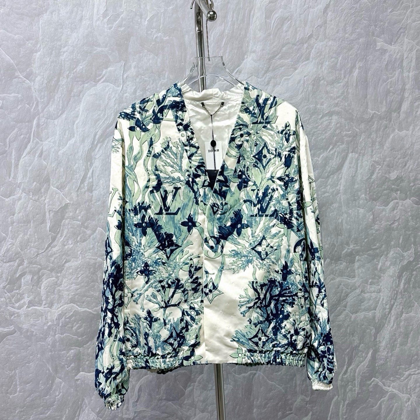 Louis Vuitton Flocked Seagrass Sequin V-Neck Coat