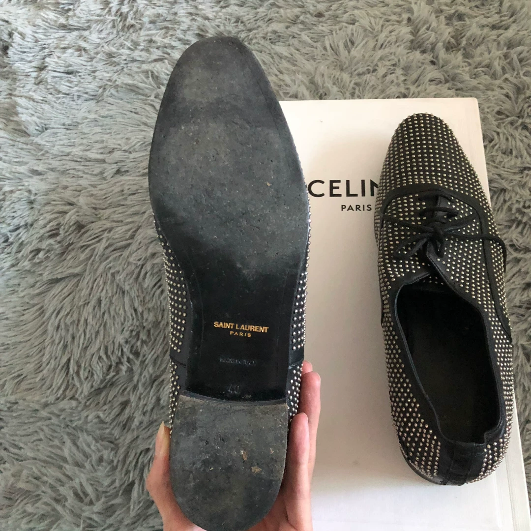 Saint Laurent Studded Black Lace-Up Shoes — label