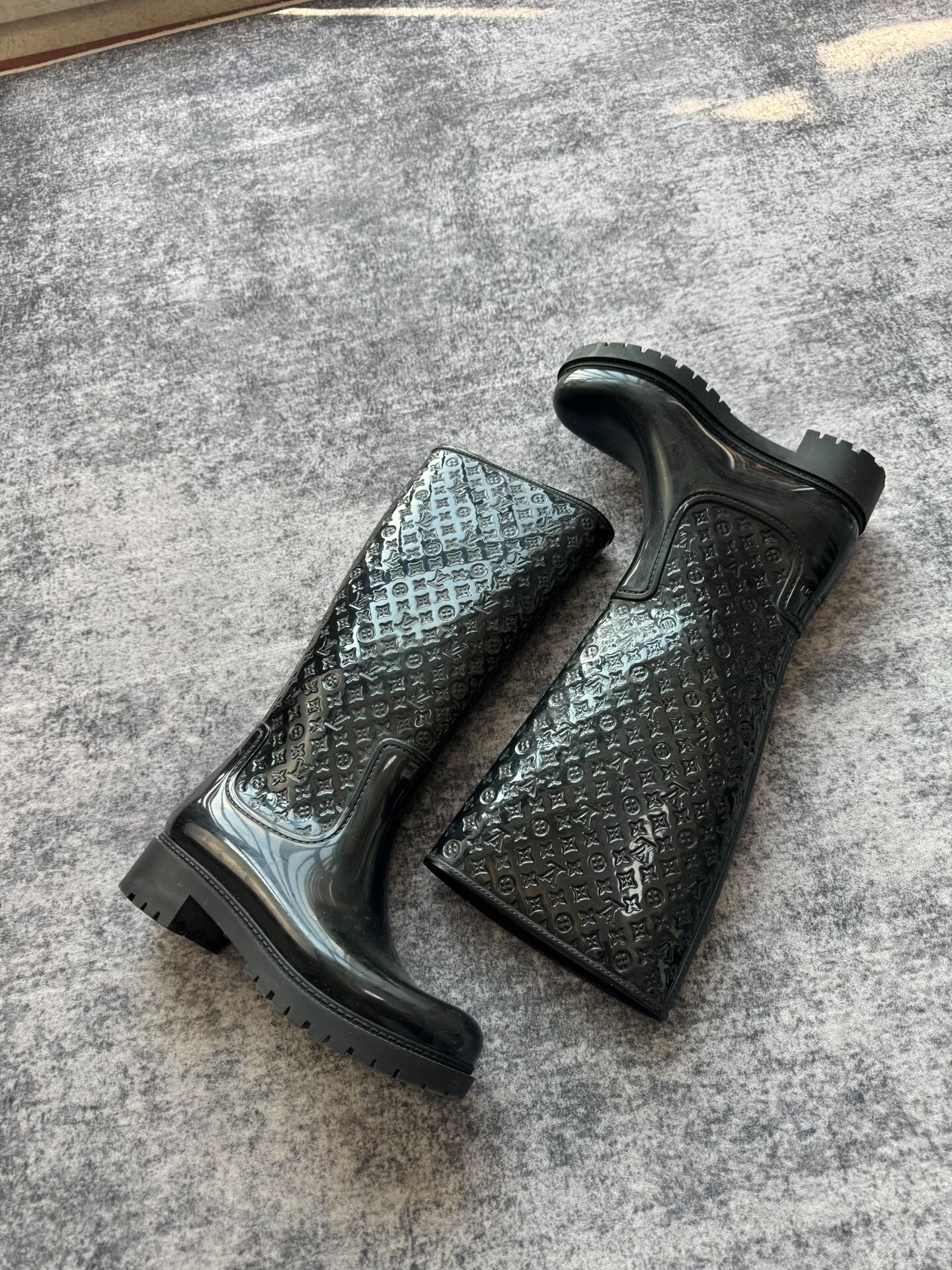 Louis Vuitton Black Monogram Long Rain Boots