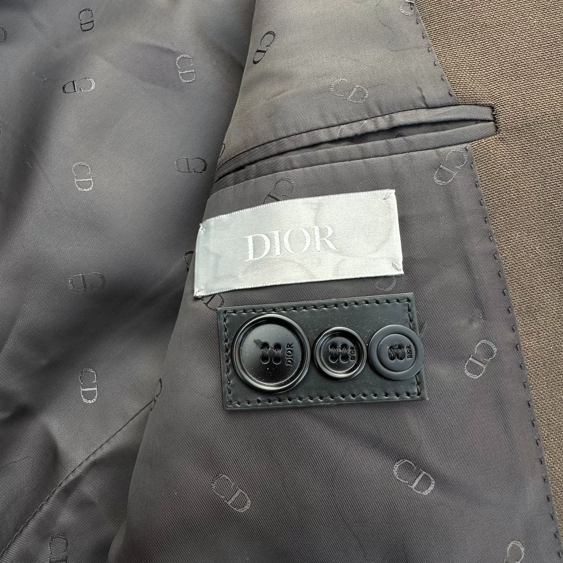 Dior Brown Double-Breasted Wool Coat — label
