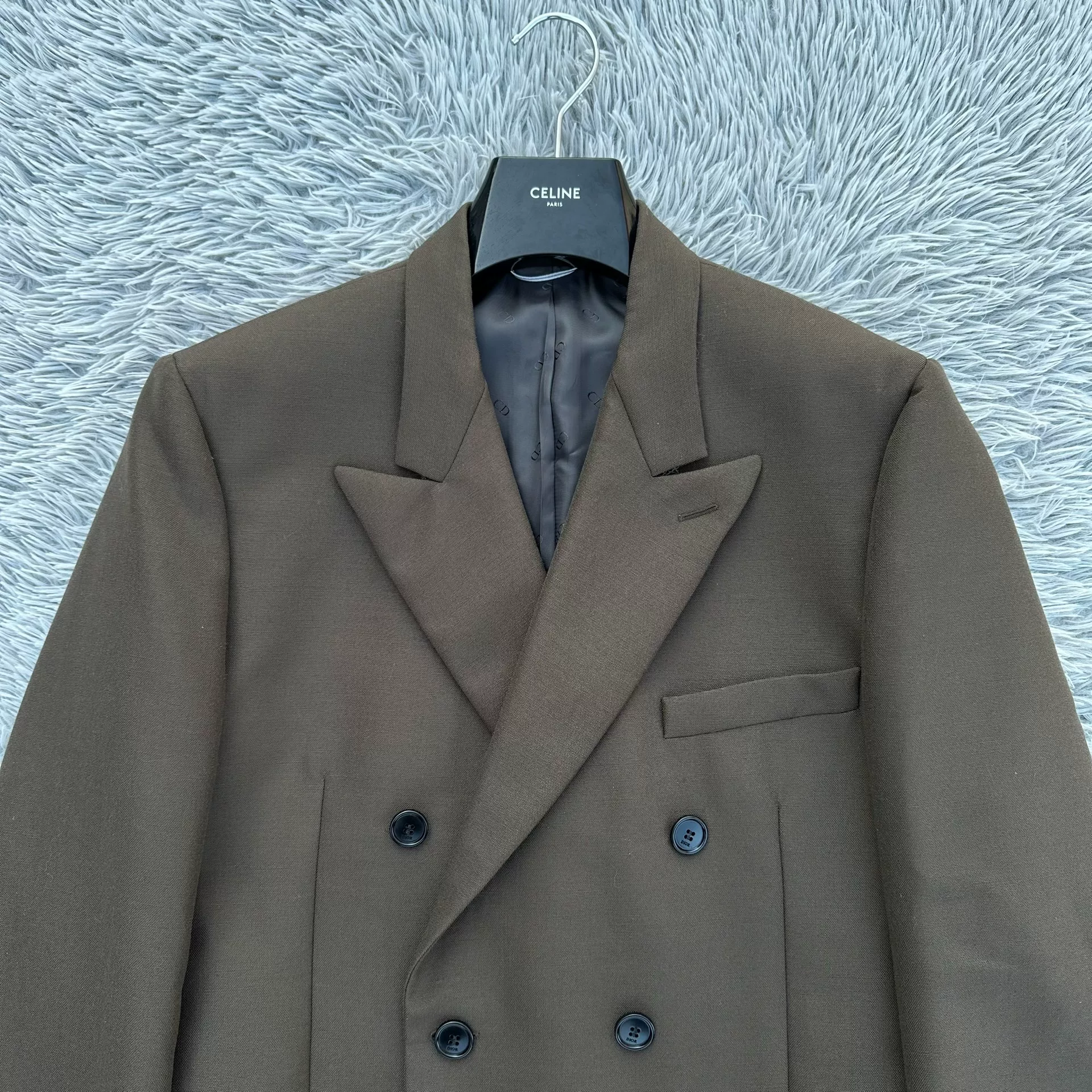 Dior Brown Double-Breasted Wool Coat — front