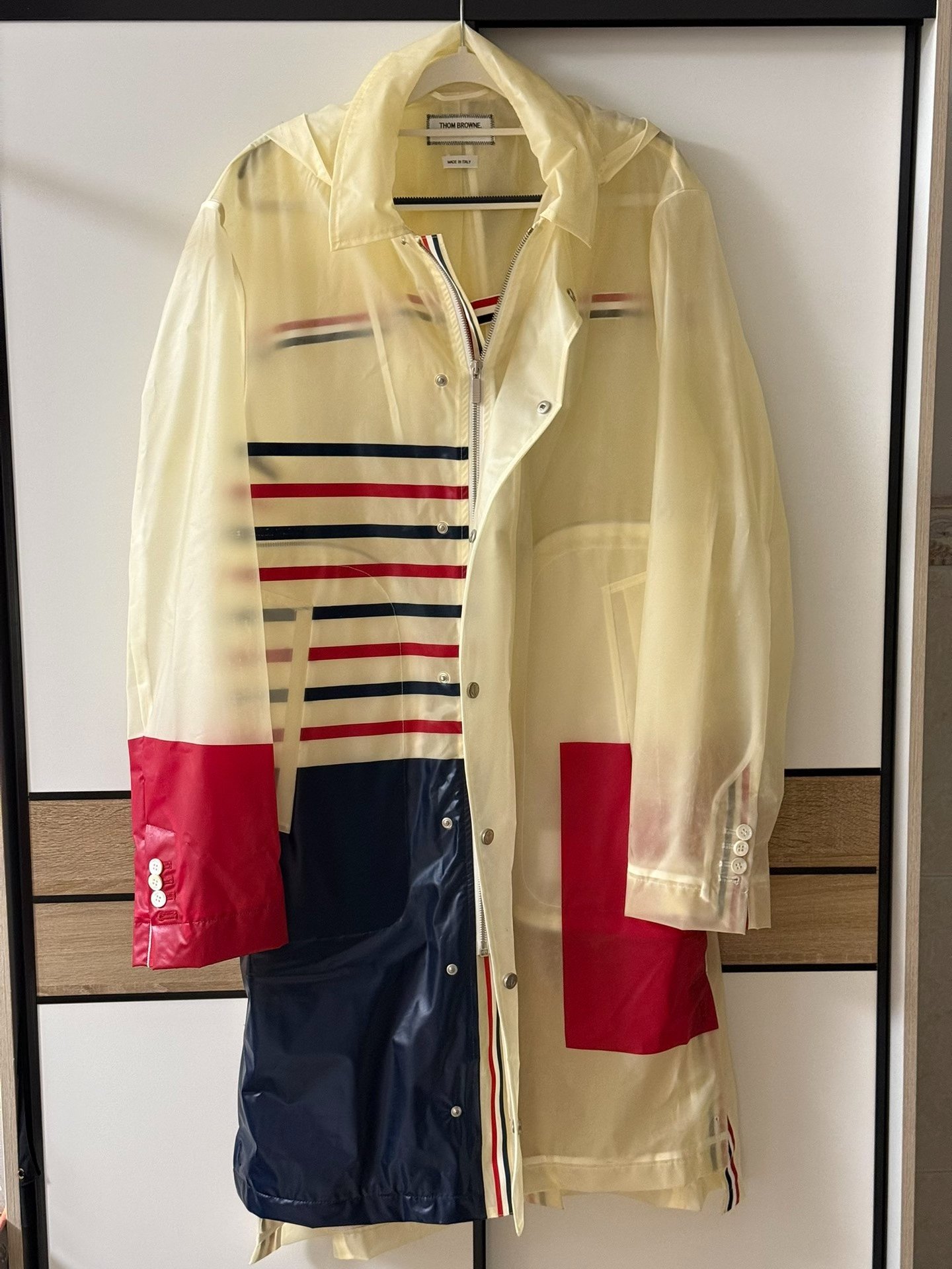 Thom Browne Transparent Stripe Rain Coat — detail