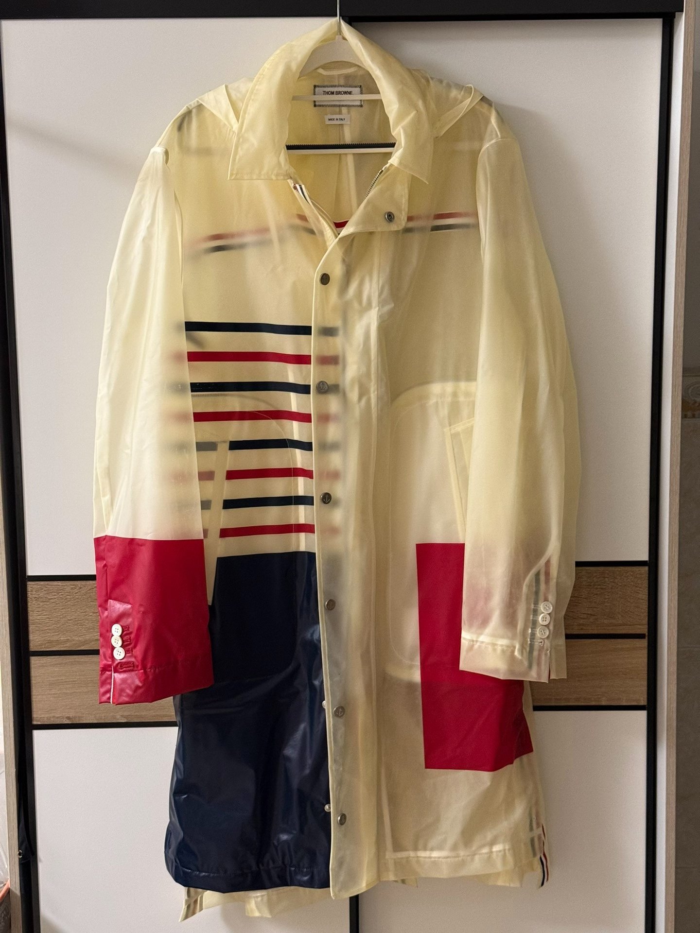 Thom Browne Transparent Stripe Rain Coat