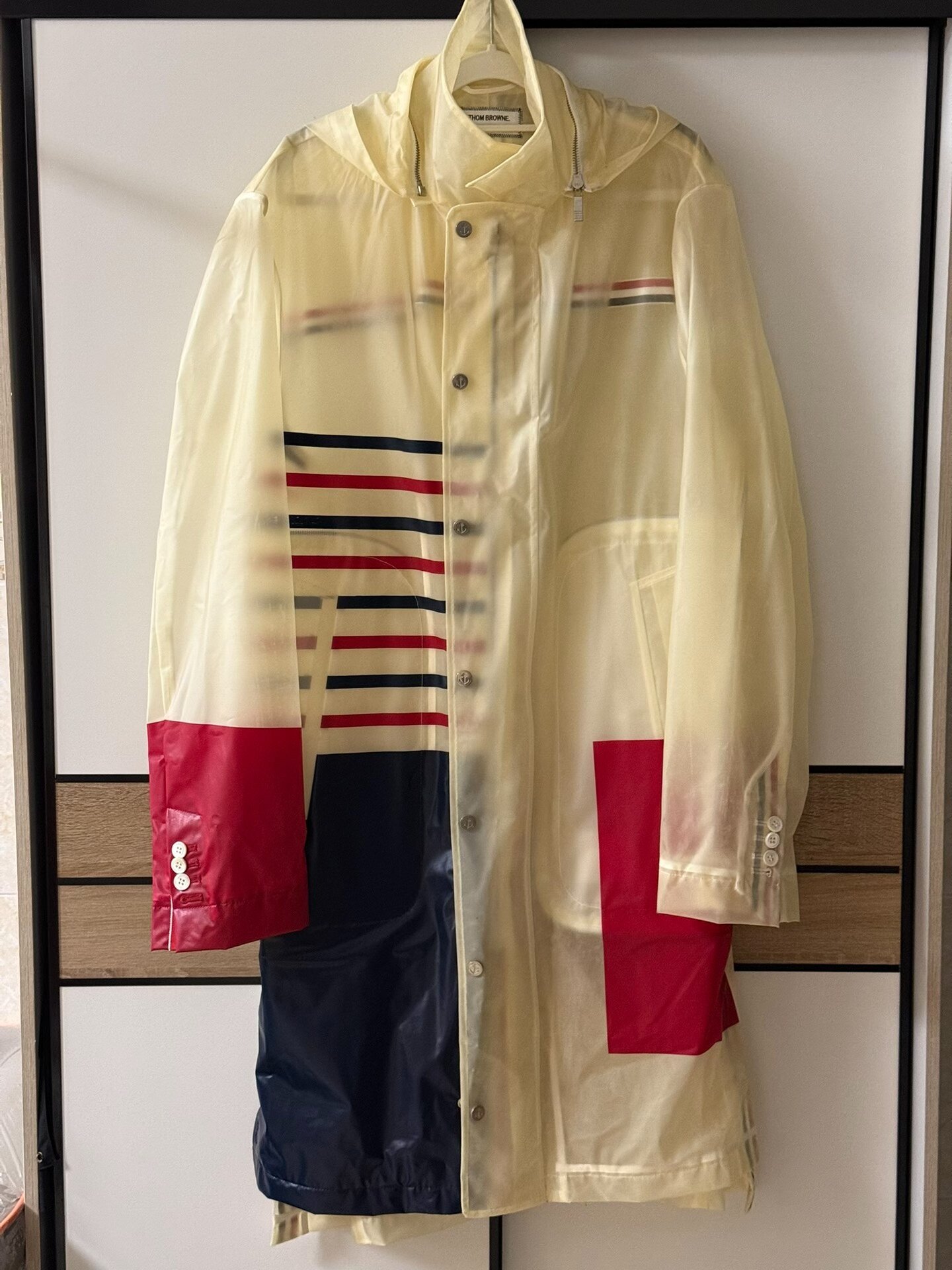 Thom Browne Transparent Stripe Rain Coat — front