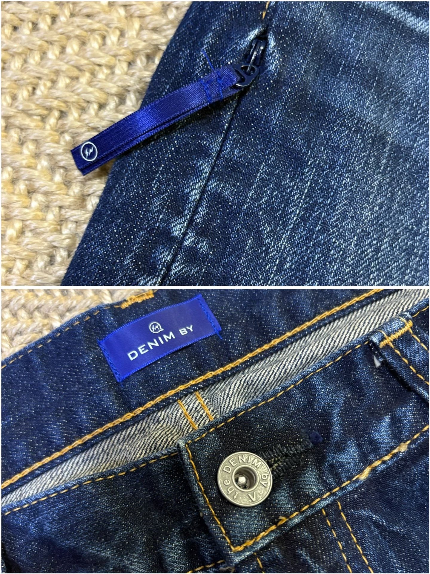 Vanquish & Fragment Washed Distressed Jeans — label