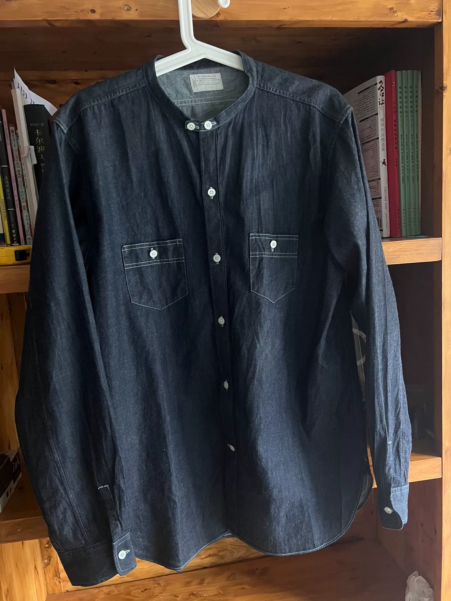 Old Joe Japanese Indigo Stand Collar Work Shirt — front