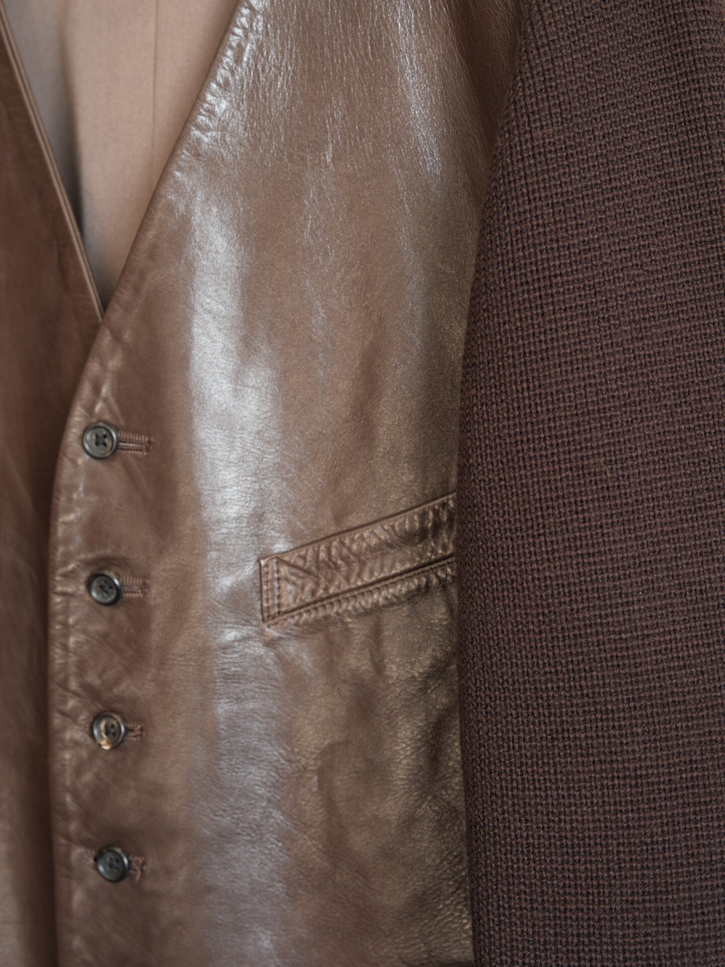 Yohji Yamamoto 91AW Knit Leather Jacket — detail