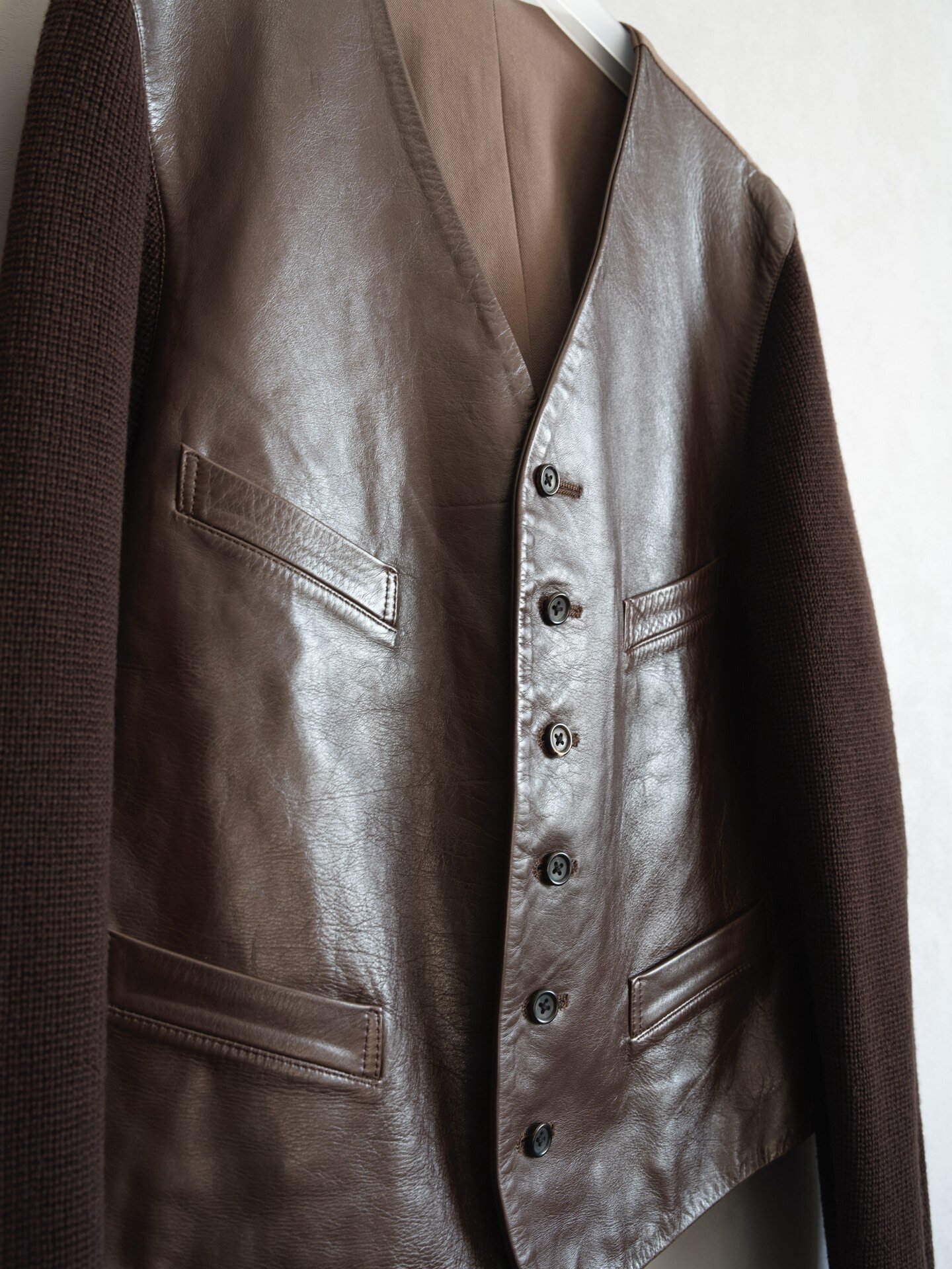 Yohji Yamamoto 91AW Knit Leather Jacket — front