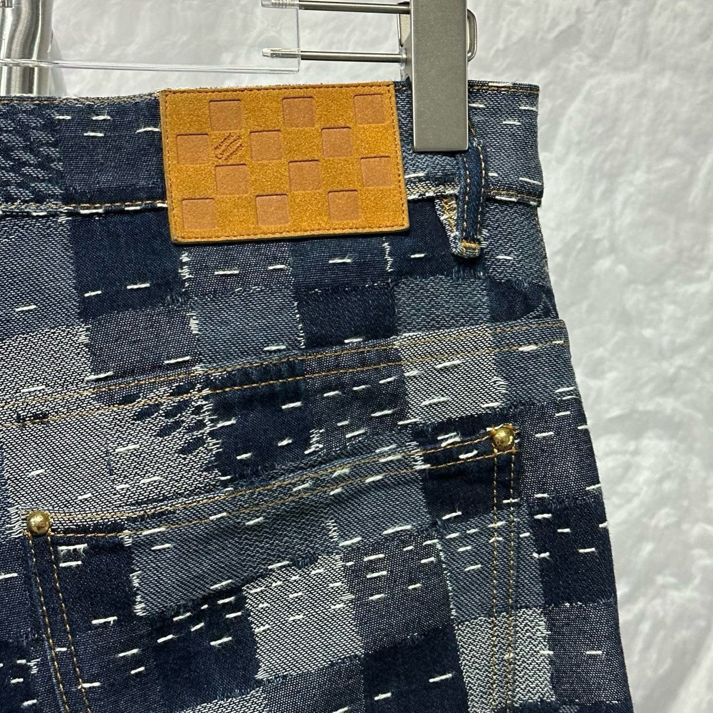 Louis Vuitton Nigo Checkerboard Embroidered Denim Pants — detail