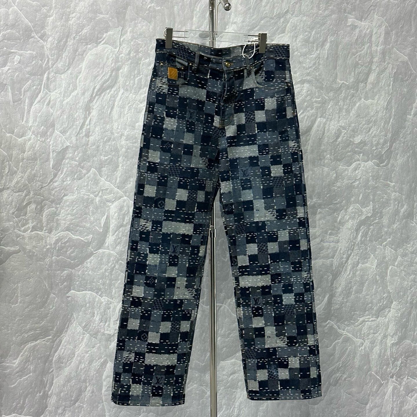 Louis Vuitton Nigo Checkerboard Embroidered Denim Pants