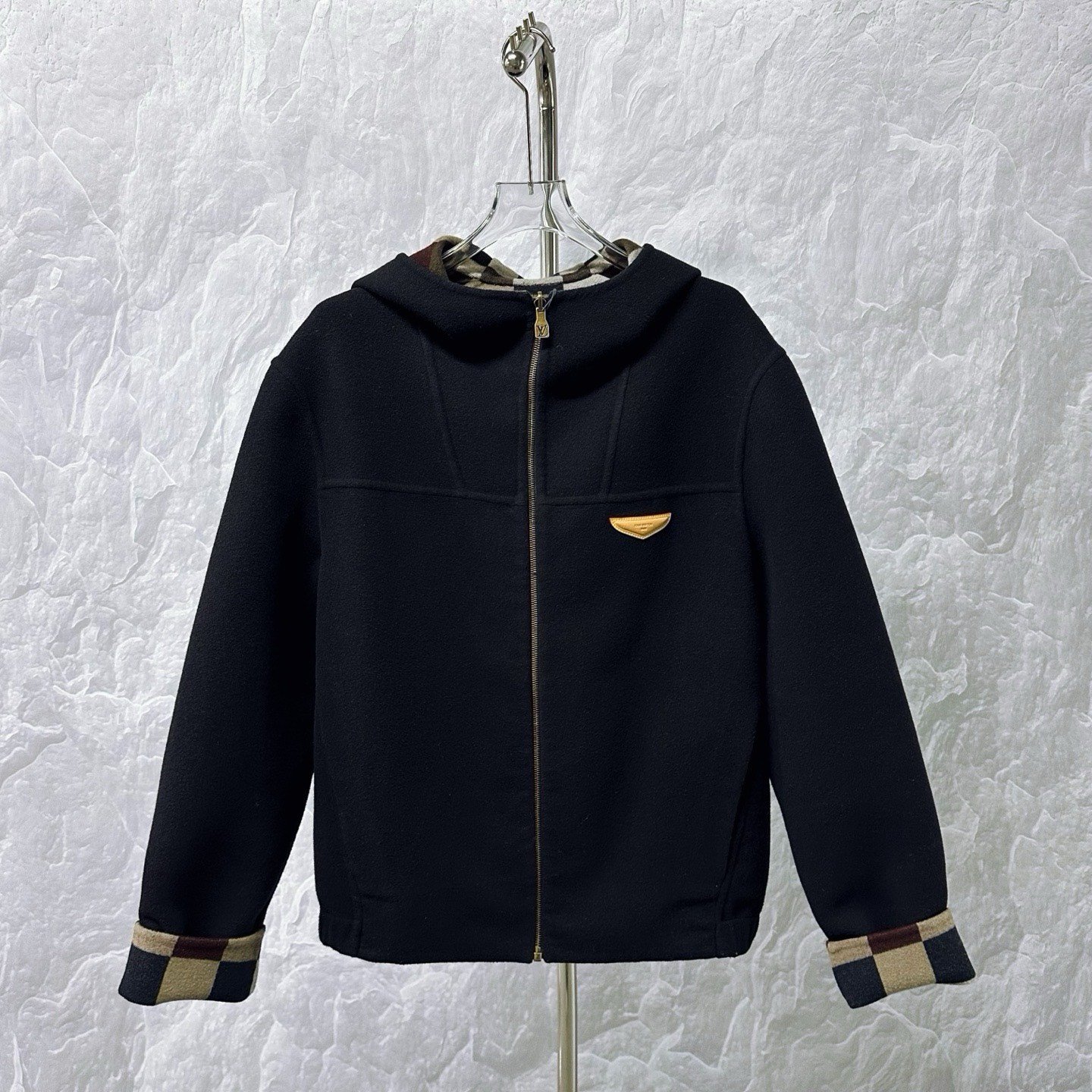 Louis Vuitton SS26 Checkered Hooded Wool Jacket — back