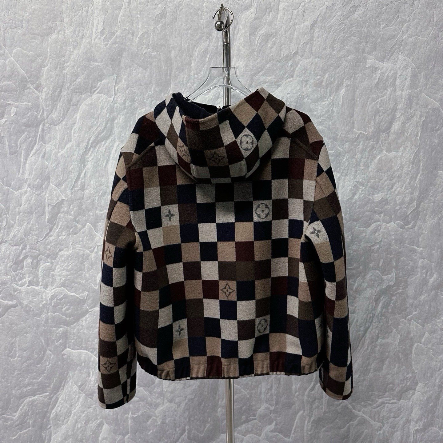 Louis Vuitton SS26 Checkered Hooded Wool Jacket — detail
