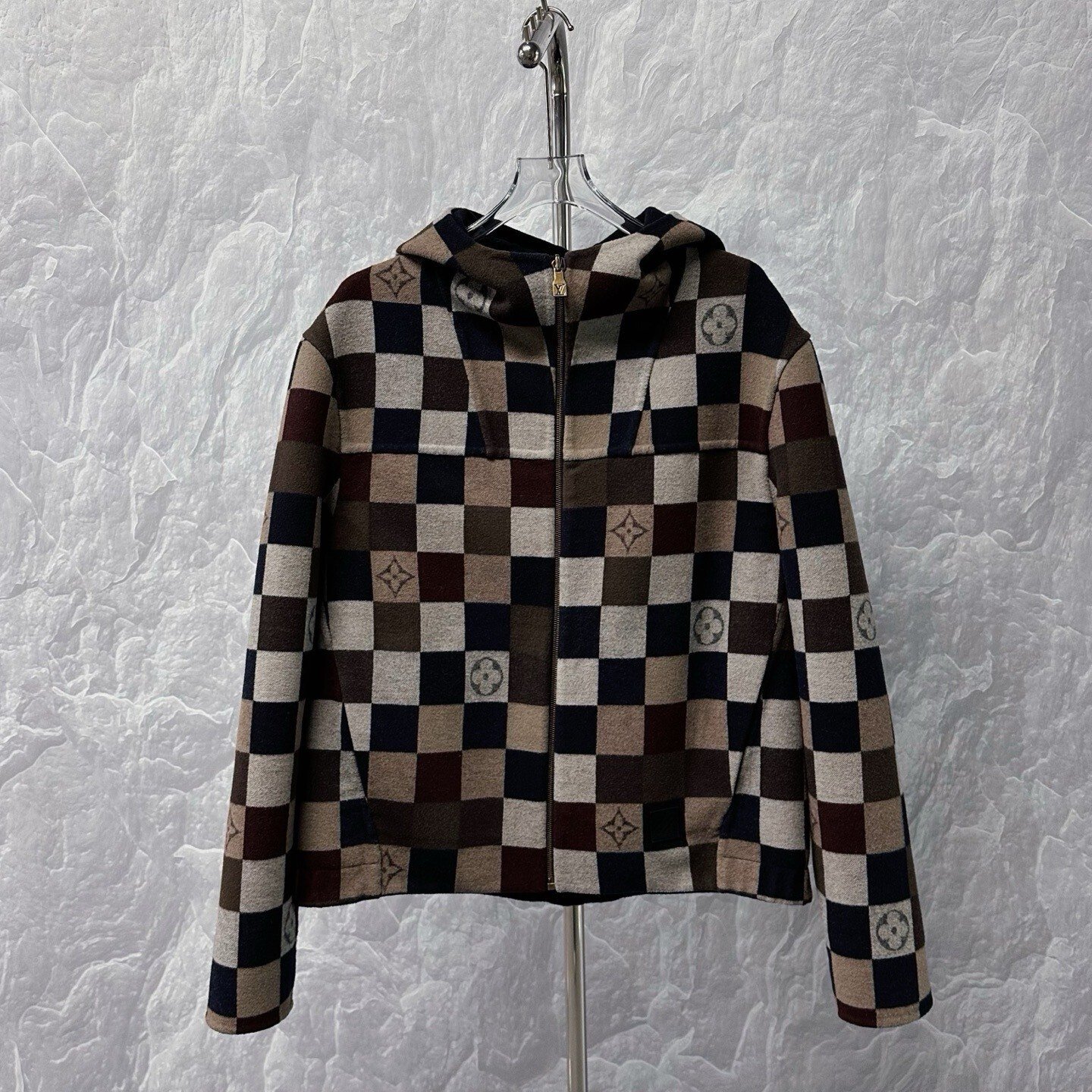 Louis Vuitton SS26 Checkered Hooded Wool Jacket — front