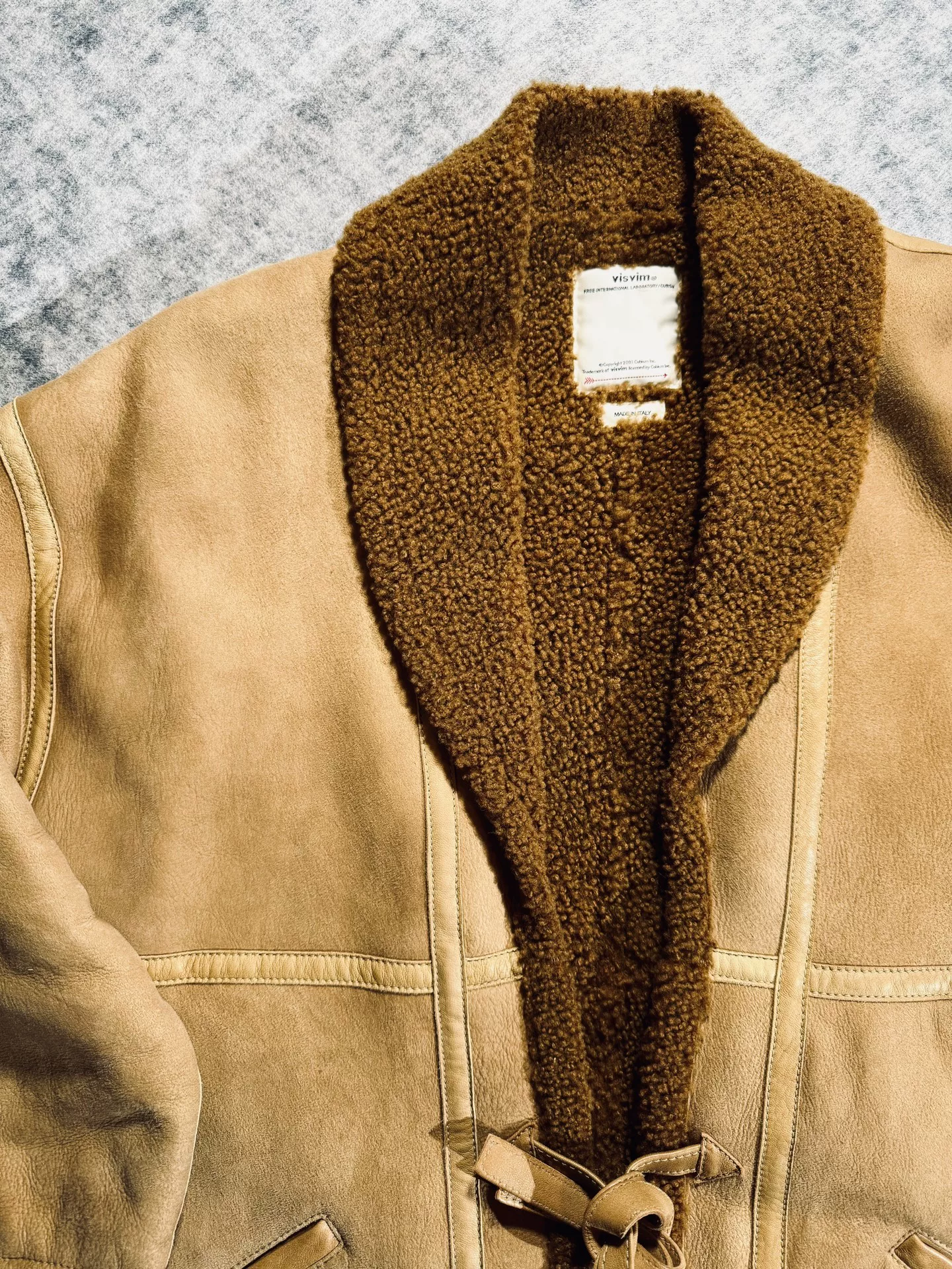 Visvim Sanjuro GI Shearling Kimono Coat — detail